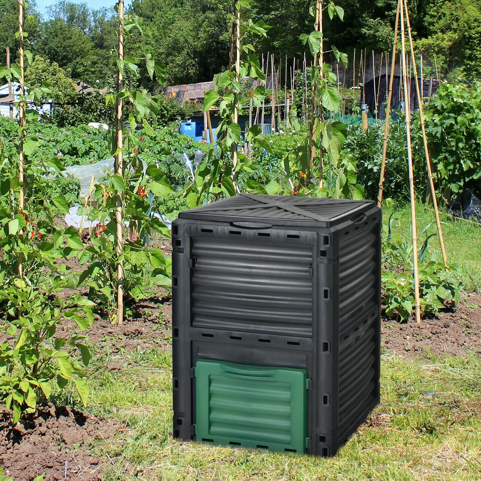 80-Gallon Outdoor Composter with Large Openable Lid and Bottom Exit Door 