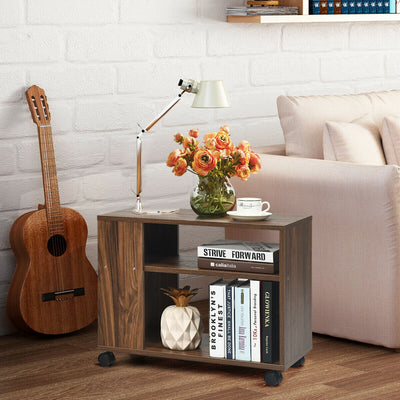 Multifunctional 3-Tier Side Table with Wheels and Large Storage Shelf 