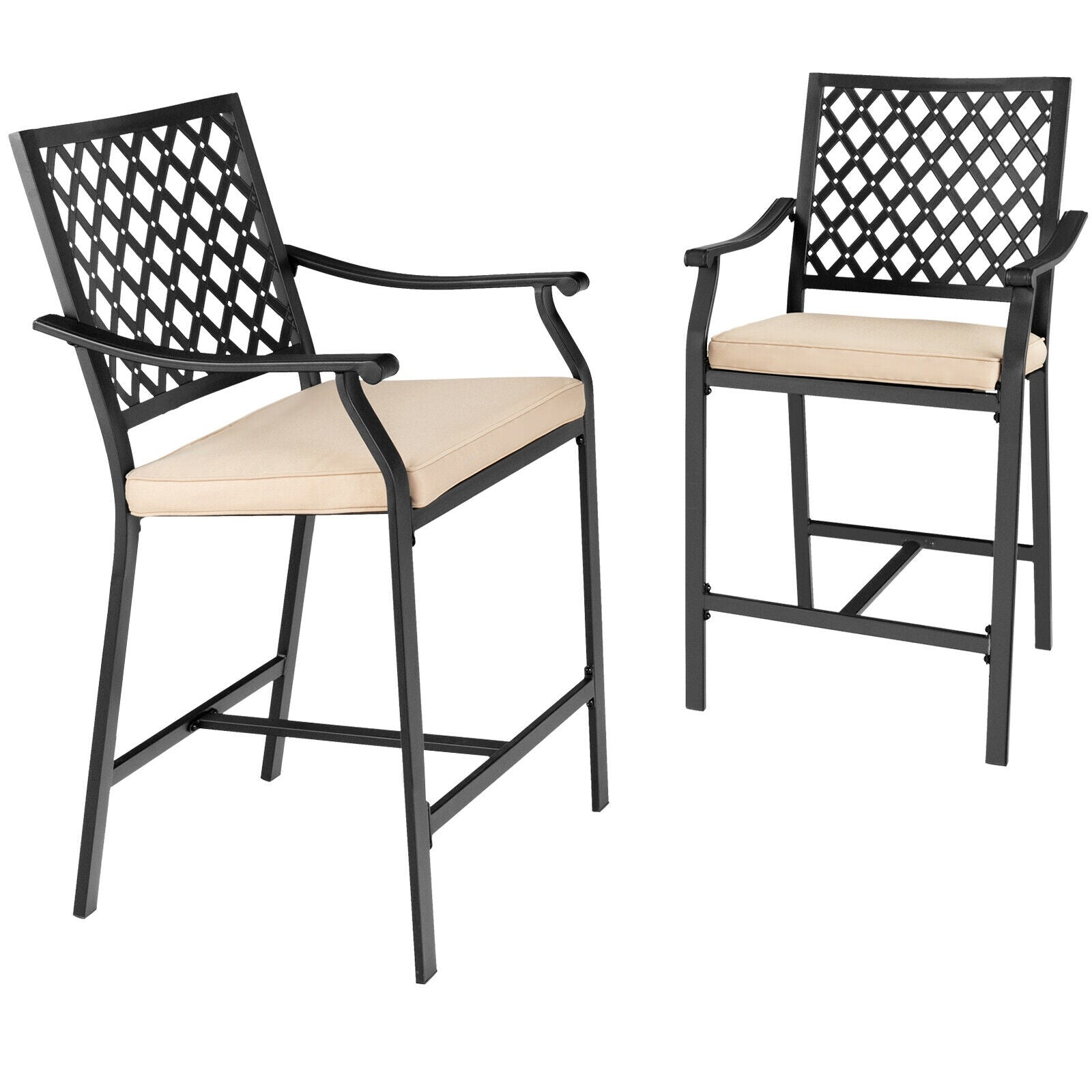 2 Pieces Patio Bar Stool with Height Cushion and Armrest