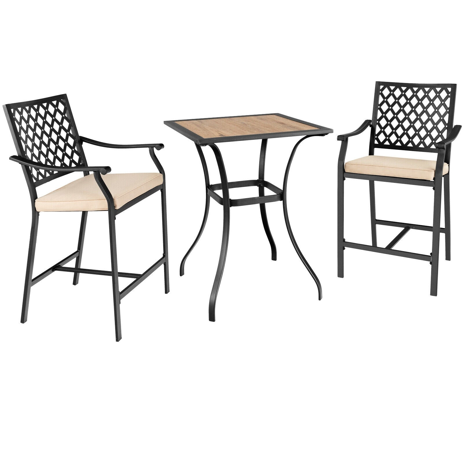 3 Pieces Patio Bar Set with 2 Bar Stools and 1 Square Table