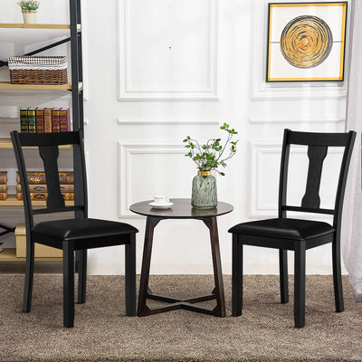 Set of 2 Dining Room Chair with Rubber Wood Frame and Upholstered Padded Seat-Black 