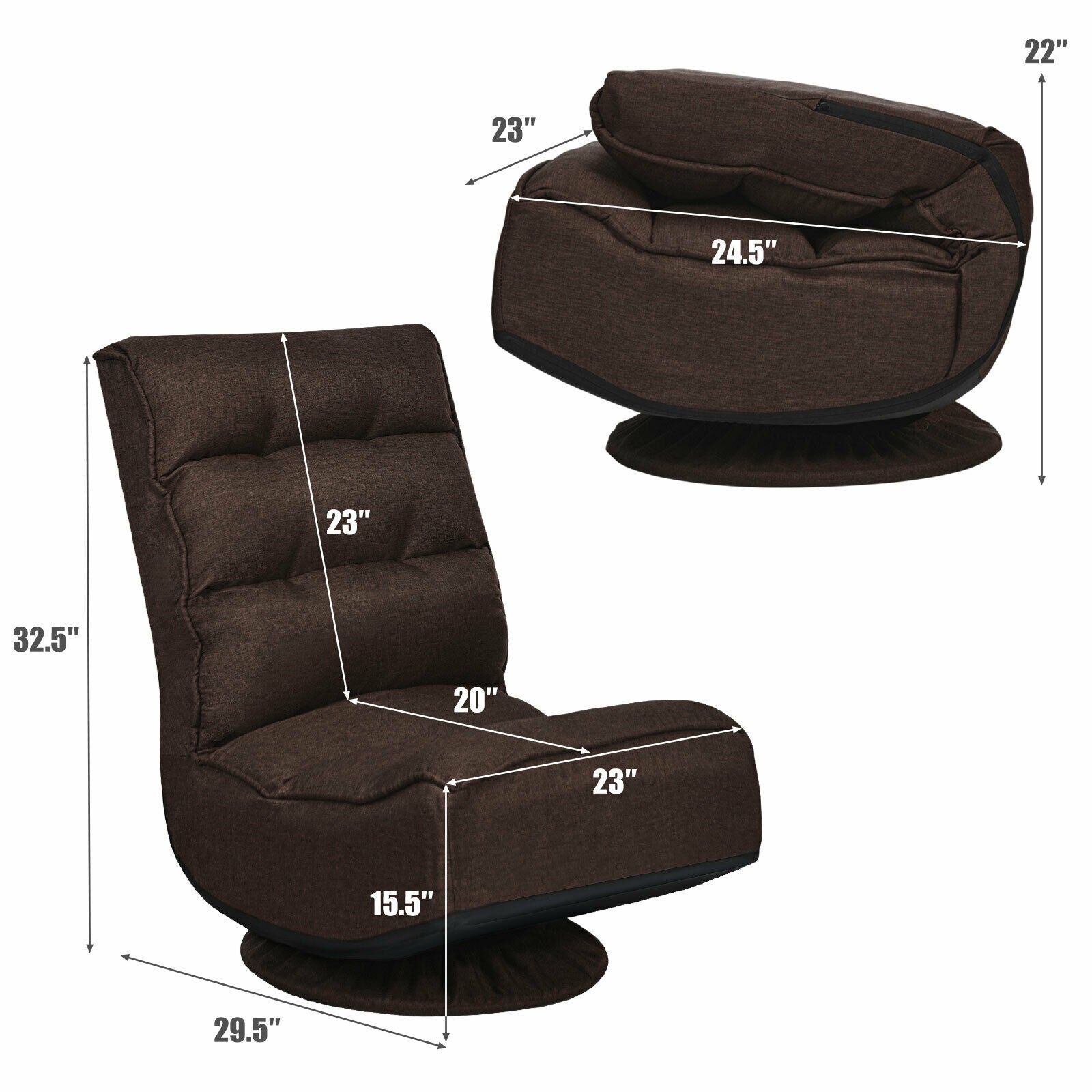 5-Position Folding Floor Gaming Chair-Brown