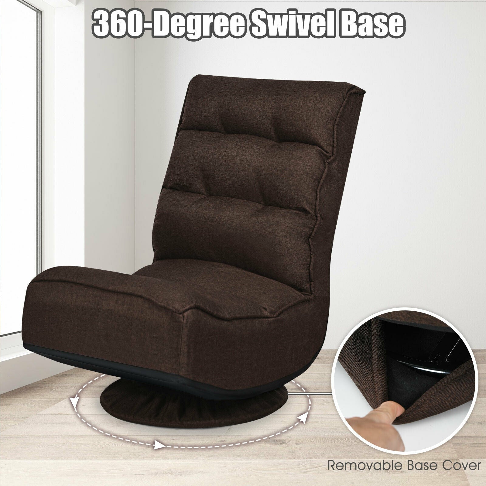 5-Position Folding Floor Gaming Chair-Brown