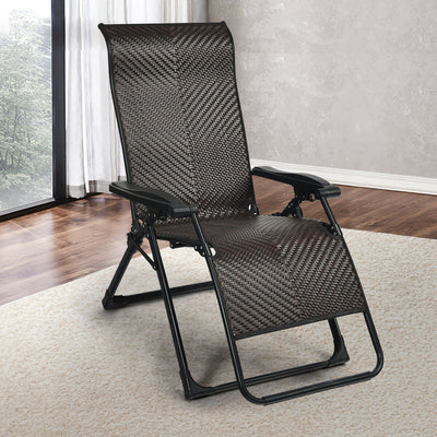 Patio Rattan Zero Gravity Lounge Chair 