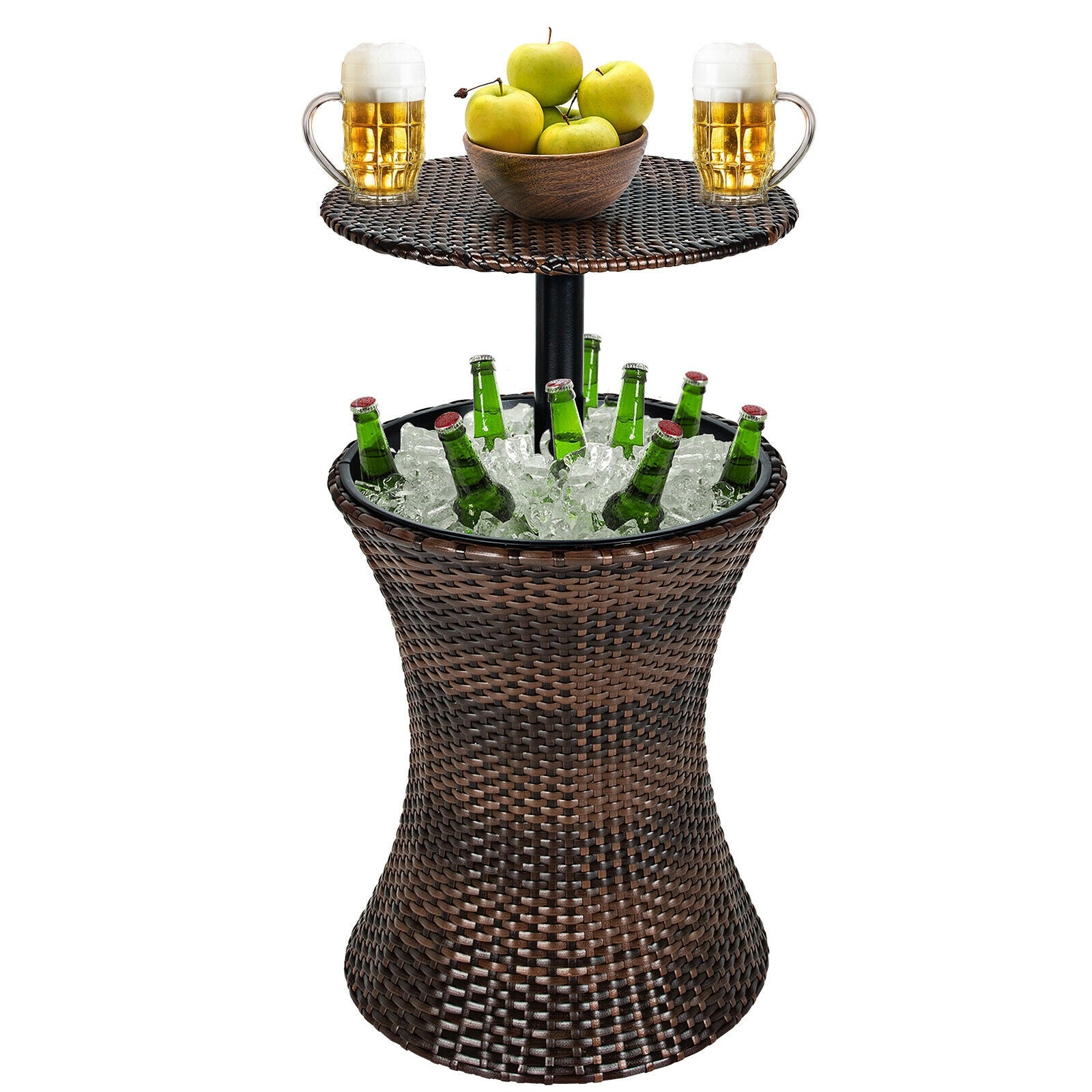 Height Adjustable Patio Rattan Cooler Bar Table-Black