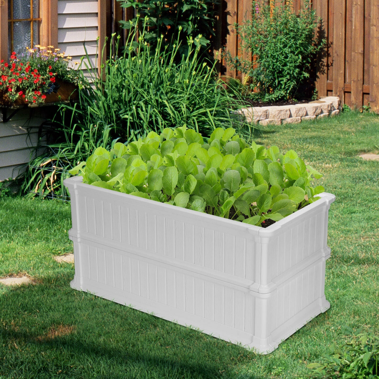 2 PCS Raised Garden Rectangle Plant Box-White