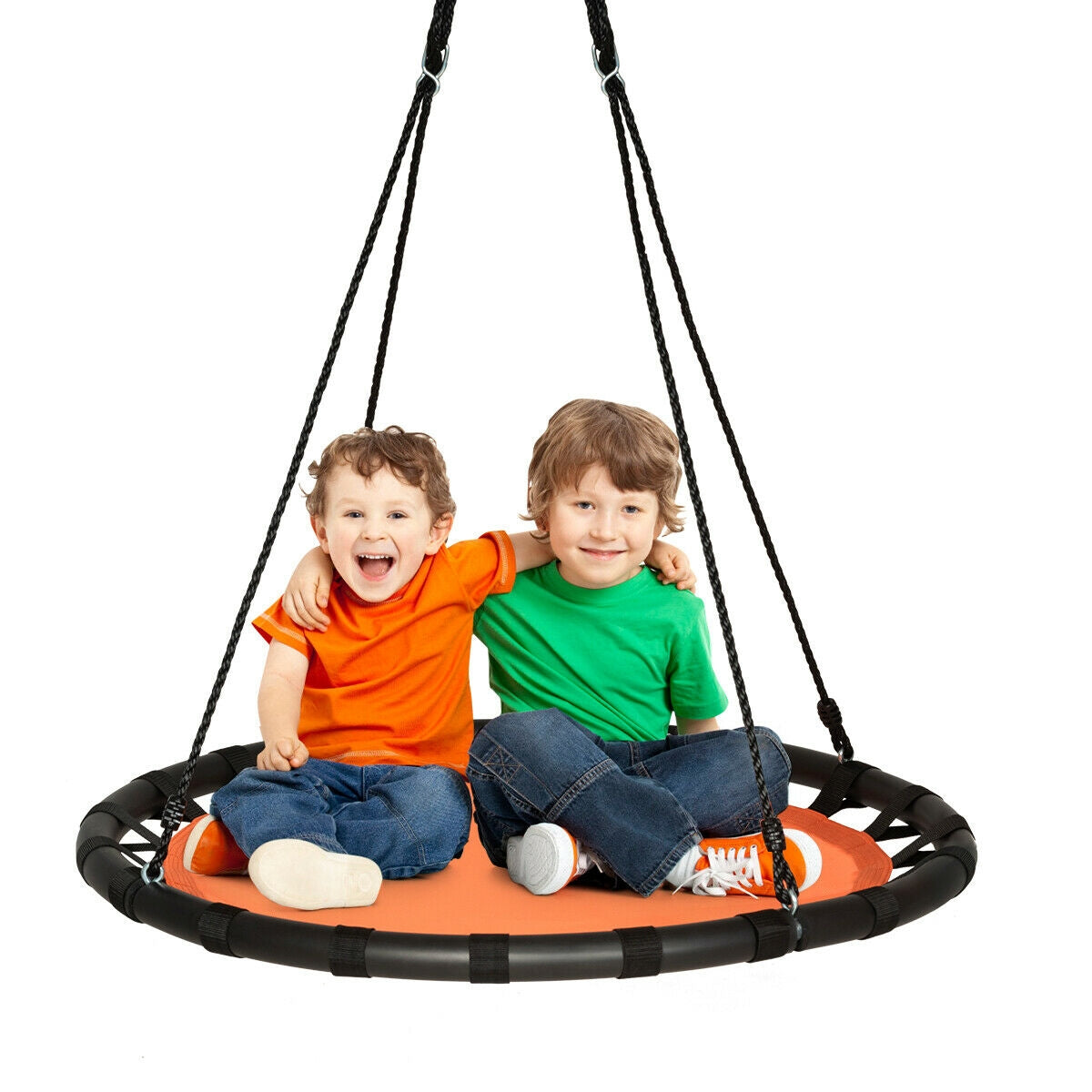 40" Kids Play Multi-Color Flying Saucer Tree Swing Set with Adjustable Heights-Orange