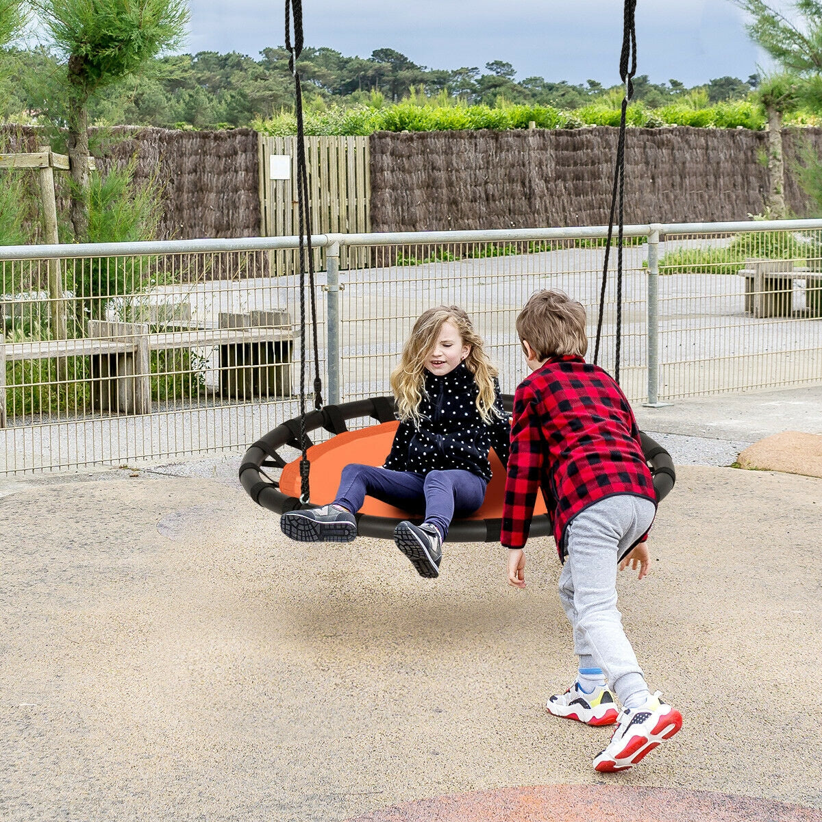 40" Kids Play Multi-Color Flying Saucer Tree Swing Set with Adjustable Heights-Orange 