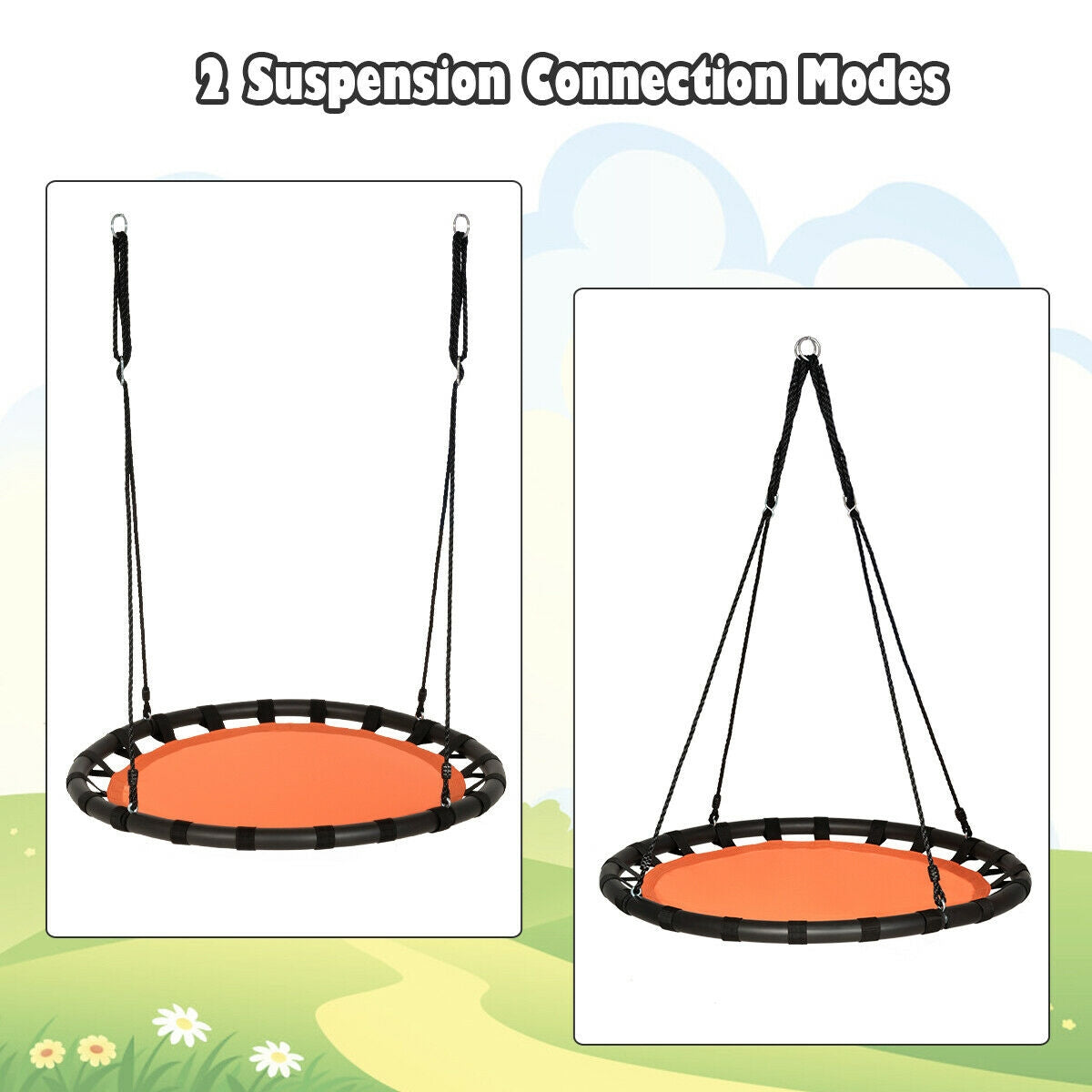 40" Kids Play Multi-Color Flying Saucer Tree Swing Set with Adjustable Heights-Orange