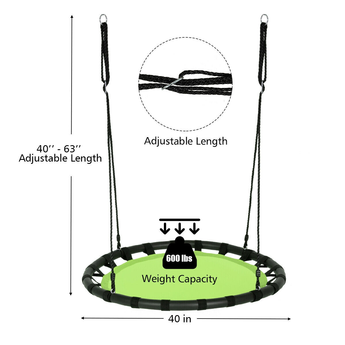 40" Flying Saucer Round Swing Kids Play Set-Green