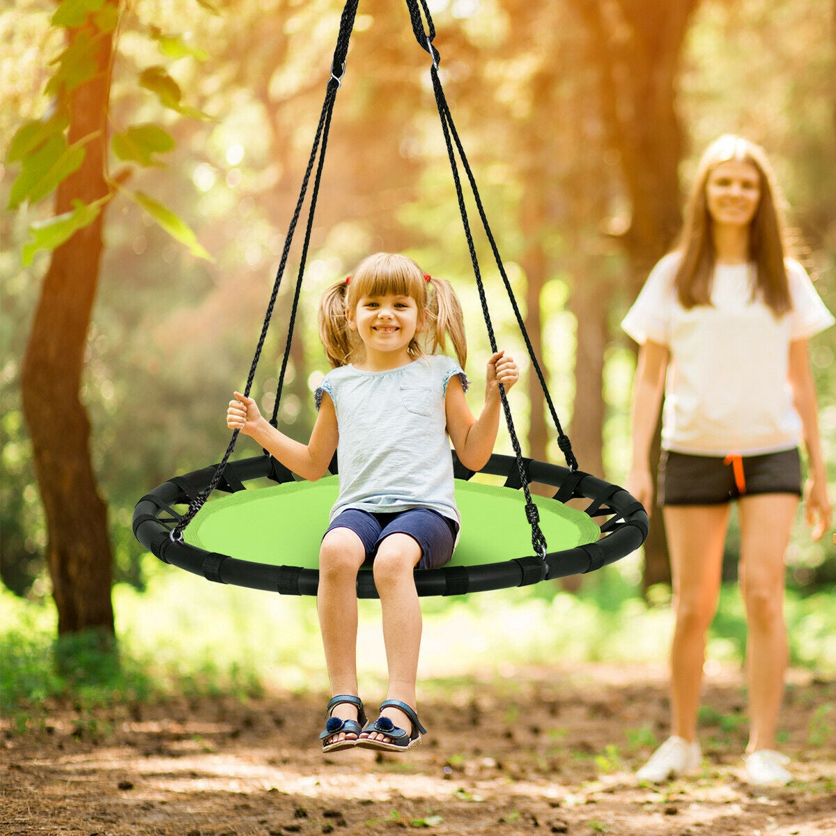 40" Flying Saucer Round Swing Kids Play Set-Green