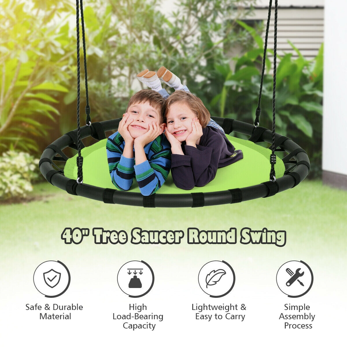 40" Flying Saucer Round Swing Kids Play Set-Green 