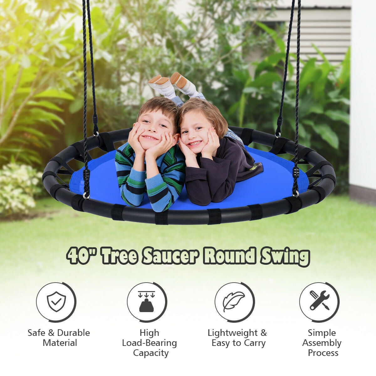 40" Flying Saucer Round Swing Kids Play Set-Blue 