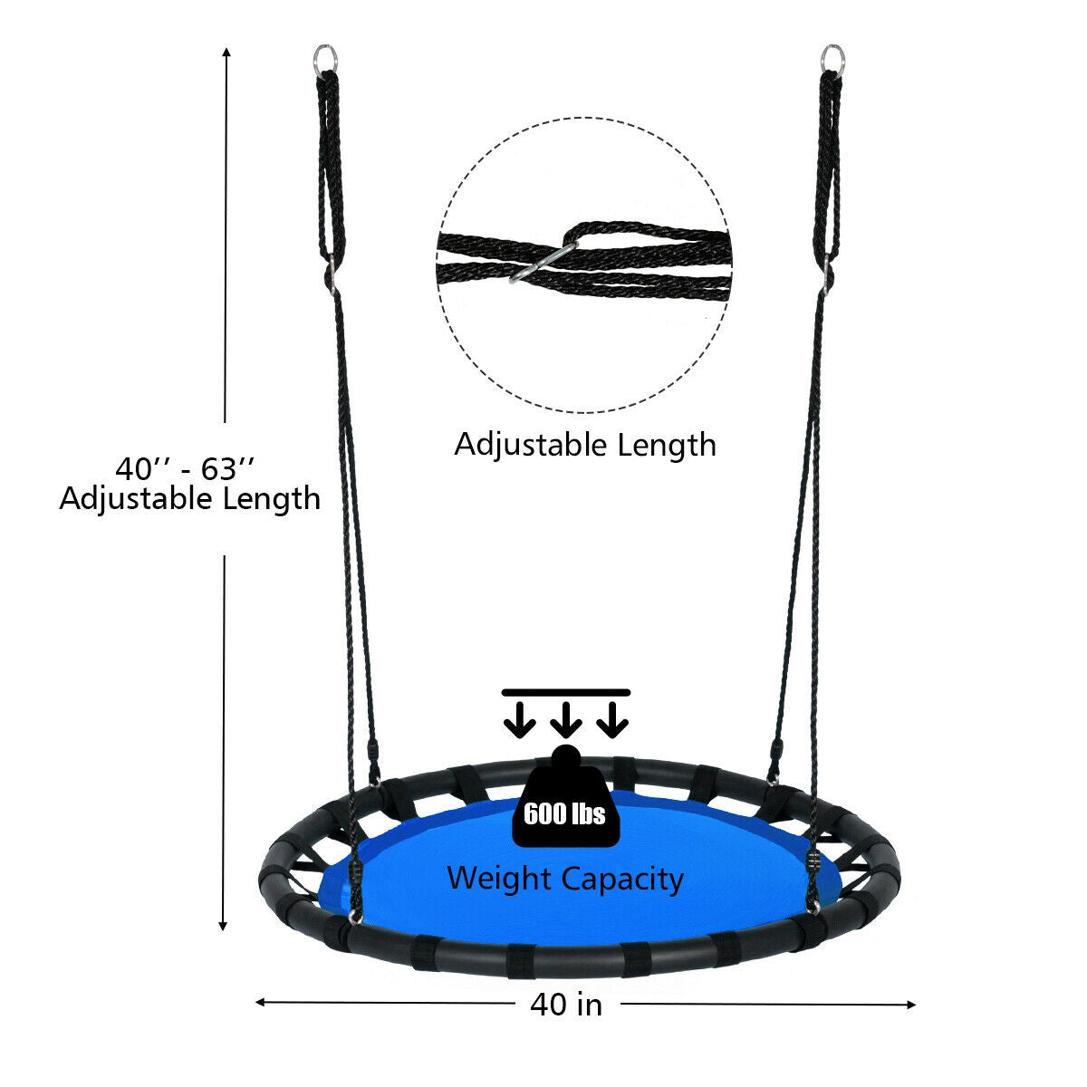 40" Flying Saucer Round Swing Kids Play Set-Blue