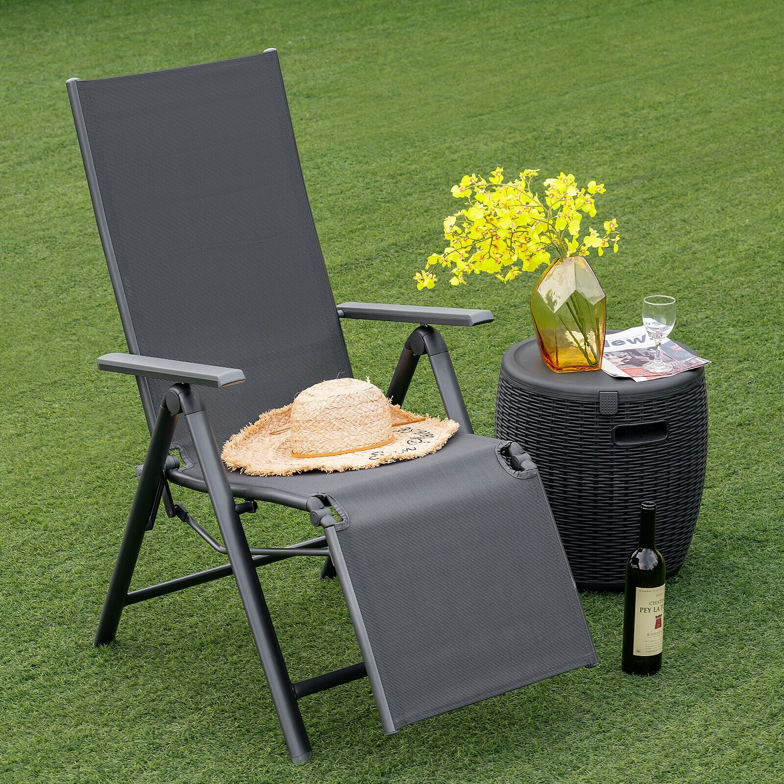 Aluminum Frame Outdoor Foldable Reclining Chair-Gray