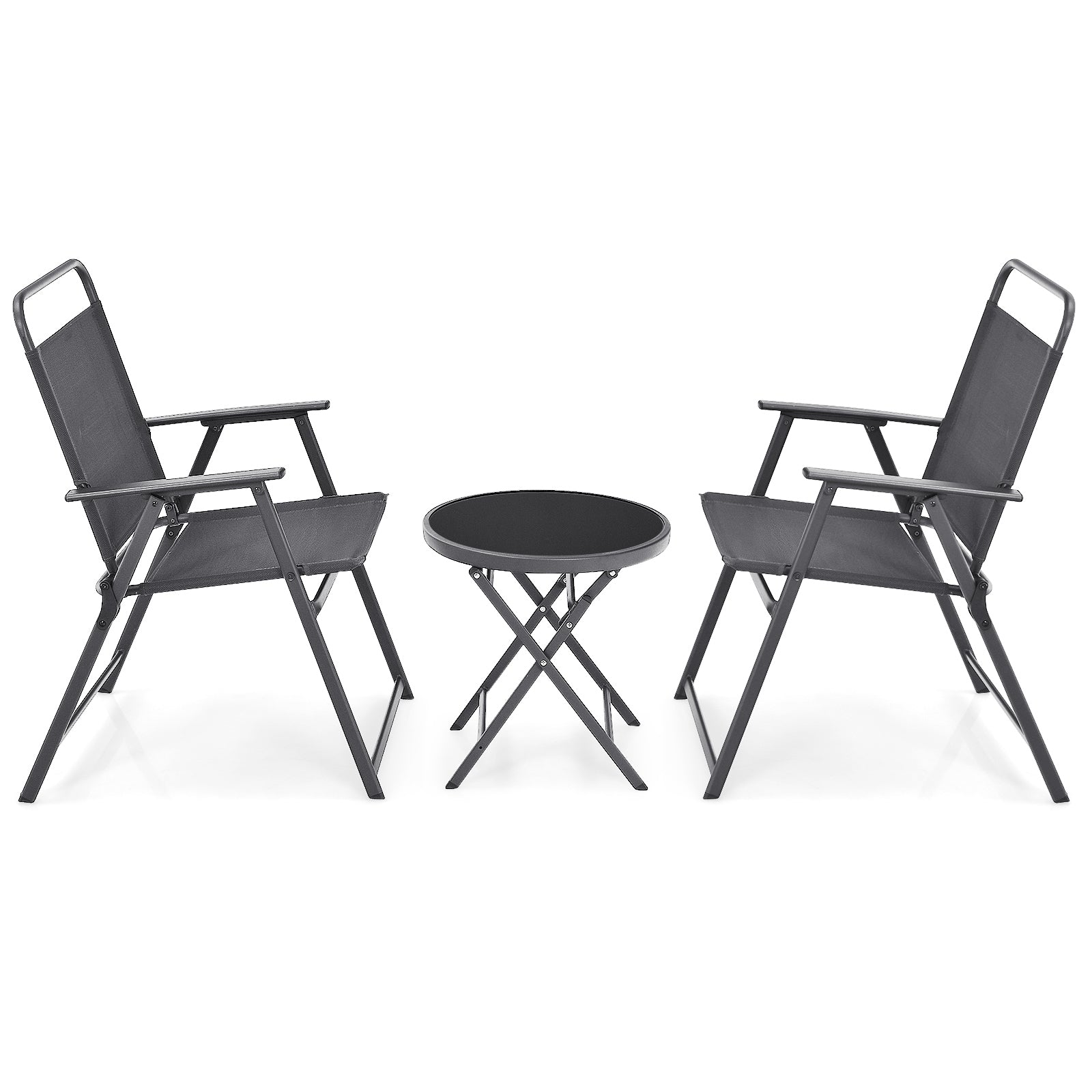 3 Pieces Outdoor Bistro Set with Folding Table and Chairs for Garden-Gray