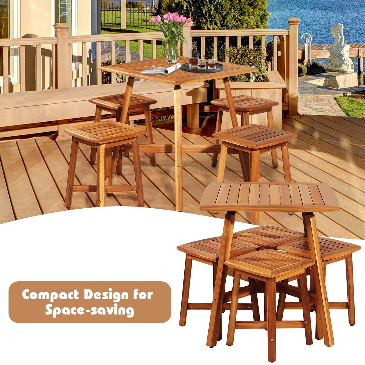 5 Pieces Acacia Patio Dining Set 