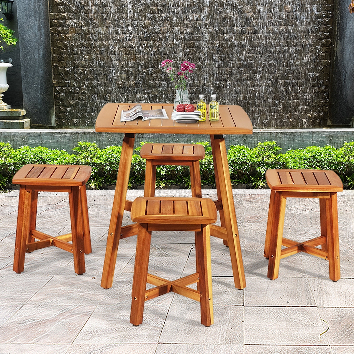 5 Pieces Acacia Patio Dining Set 