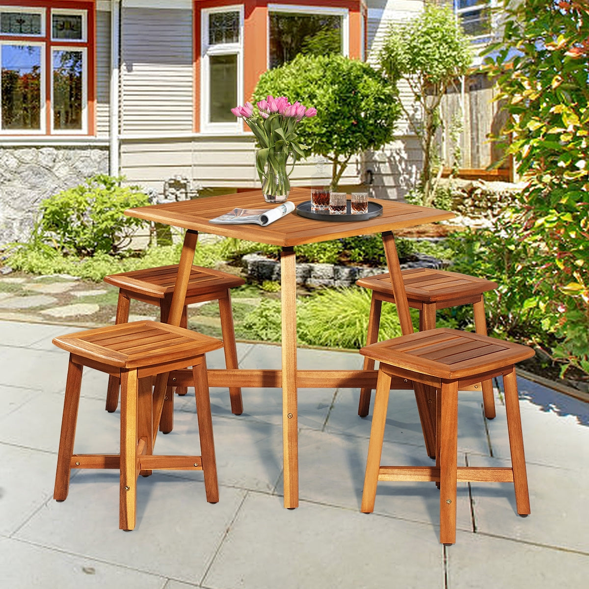 5 Pieces Acacia Patio Dining Set