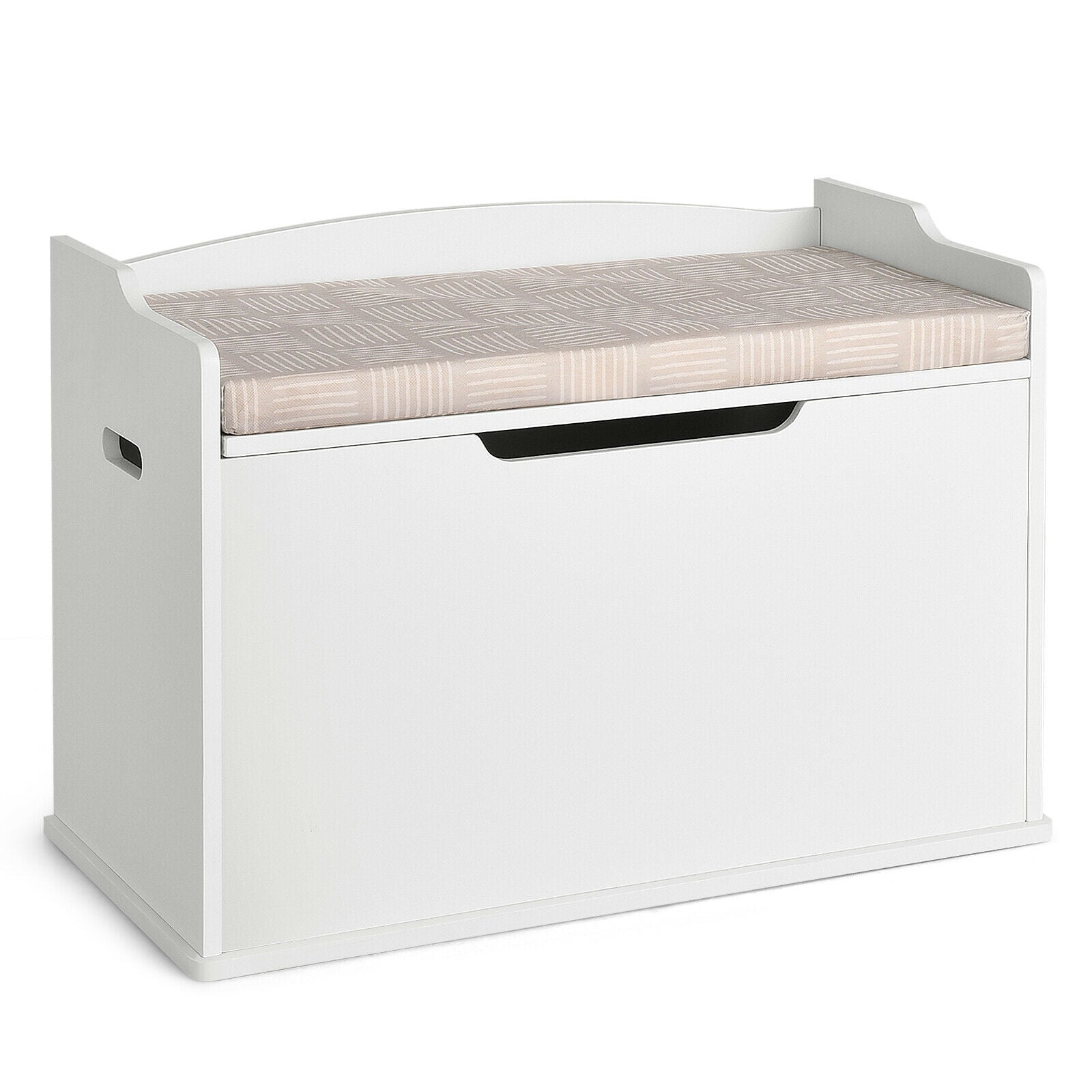 Kids Toy Wooden Flip-top Storage Box Chest Bench with Cushion Hinge-White