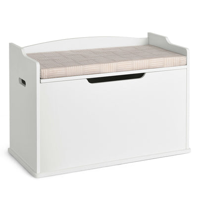 Kids Toy Wooden Flip-top Storage Box Chest Bench with Cushion Hinge-White 
