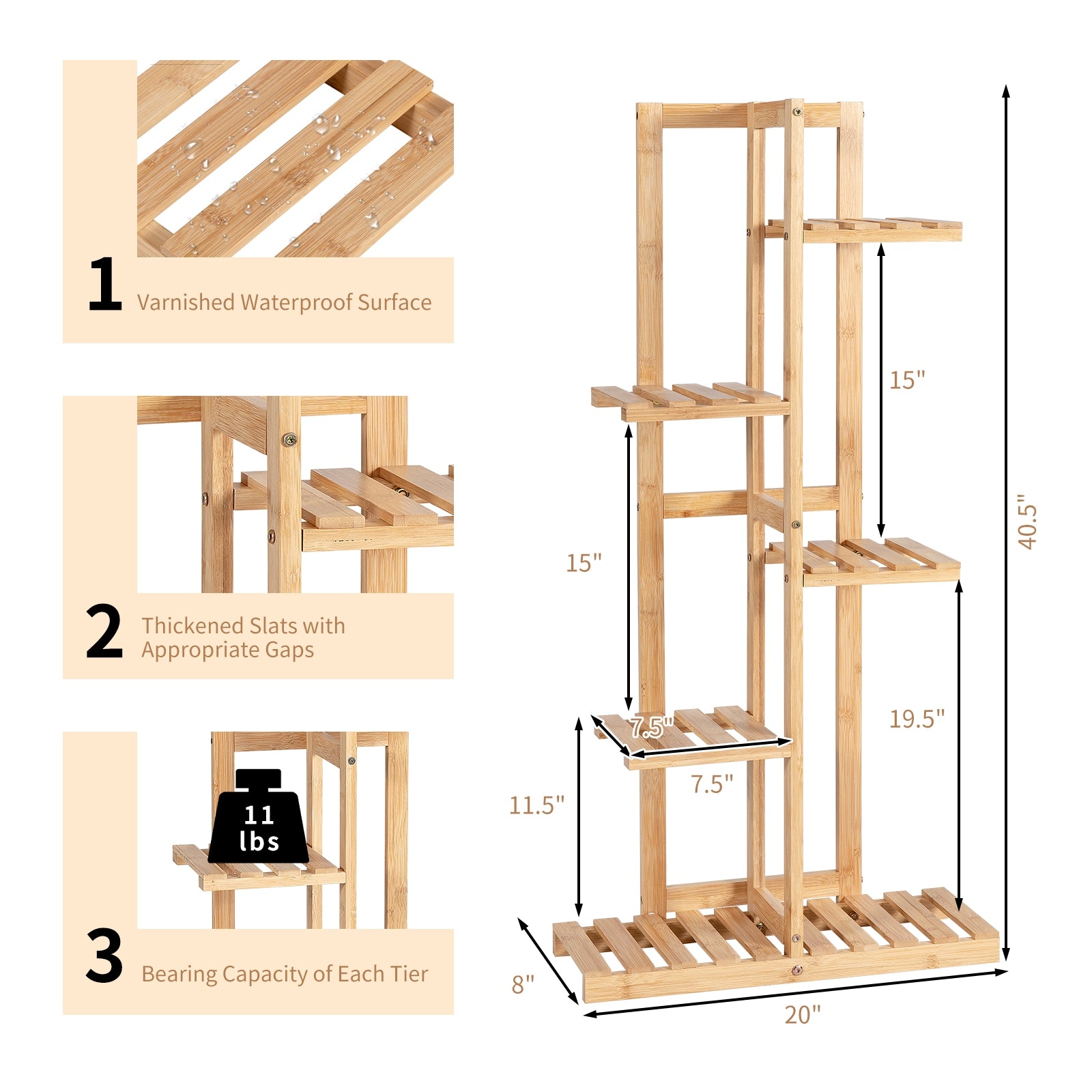 5 Tier 6 Potted Plant Stand Rack for Patio Yard