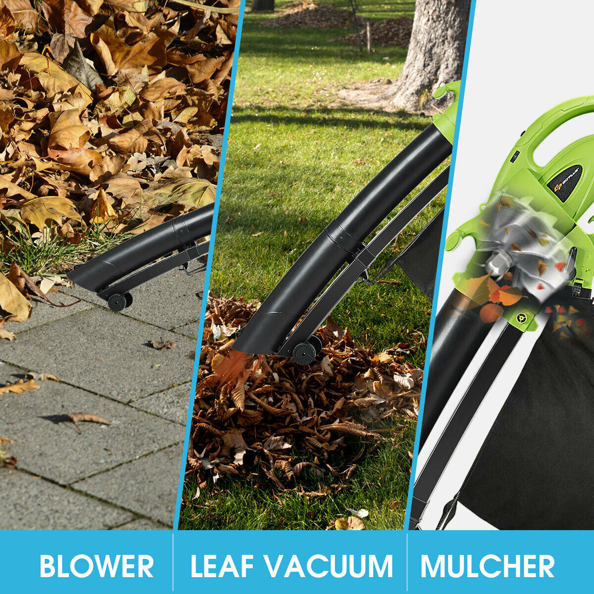 7.5 Amp 3-in-1 Electric Leaf Blower Leaf  Vacuum Mulcher 170MPH 