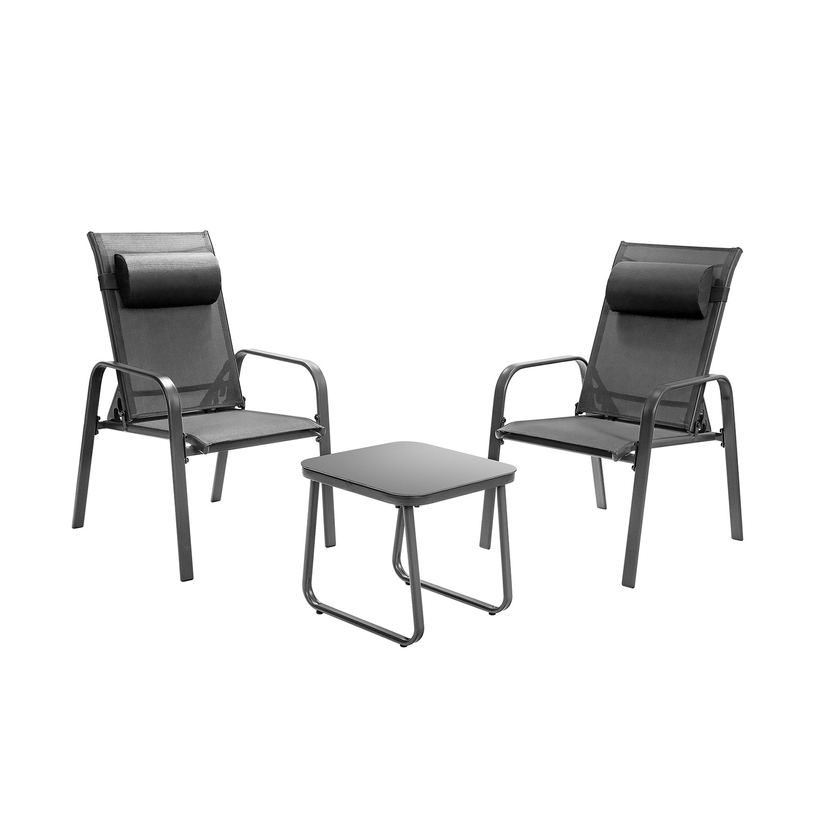 3 Pieces Patio Bistro Furniture Set with Adjustable Backrest-Gray