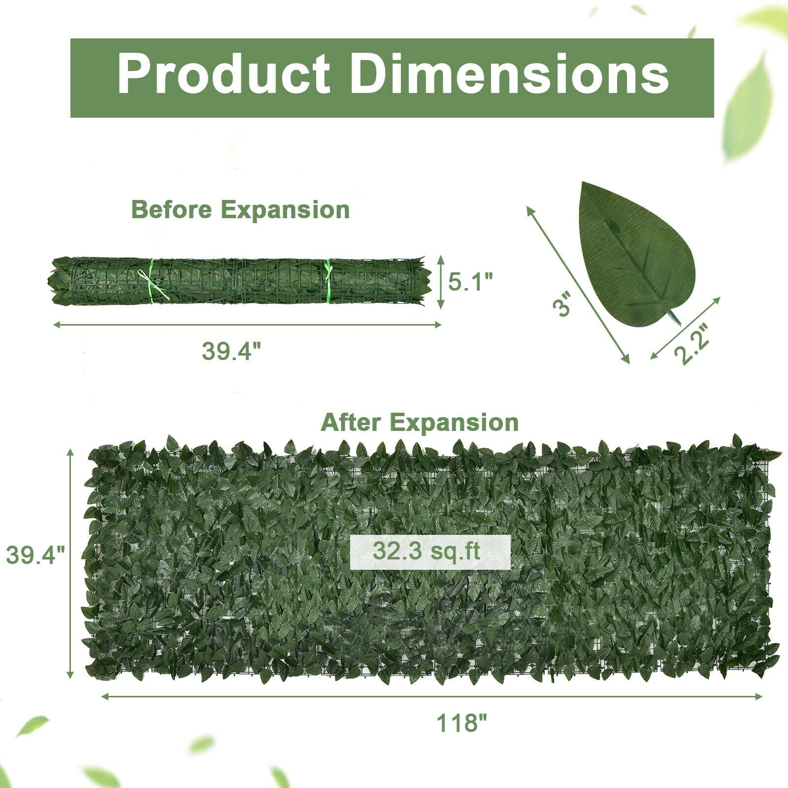 118 x 39 Inch Artificial Ivy Privacy Fence Screen