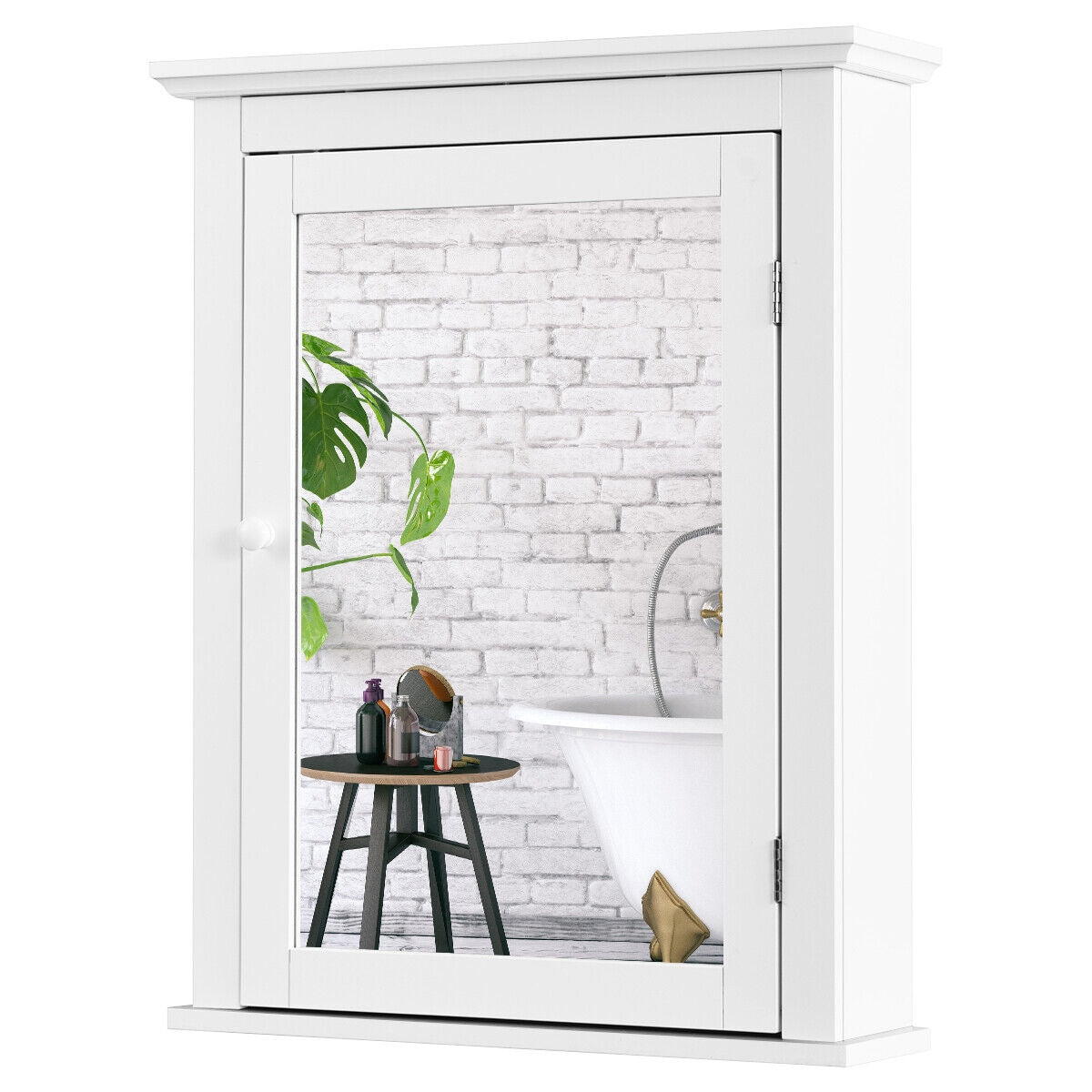 Bathroom Mirror Cabinet Wall Mounted Adjustable Shelf Medicine Storage-White 