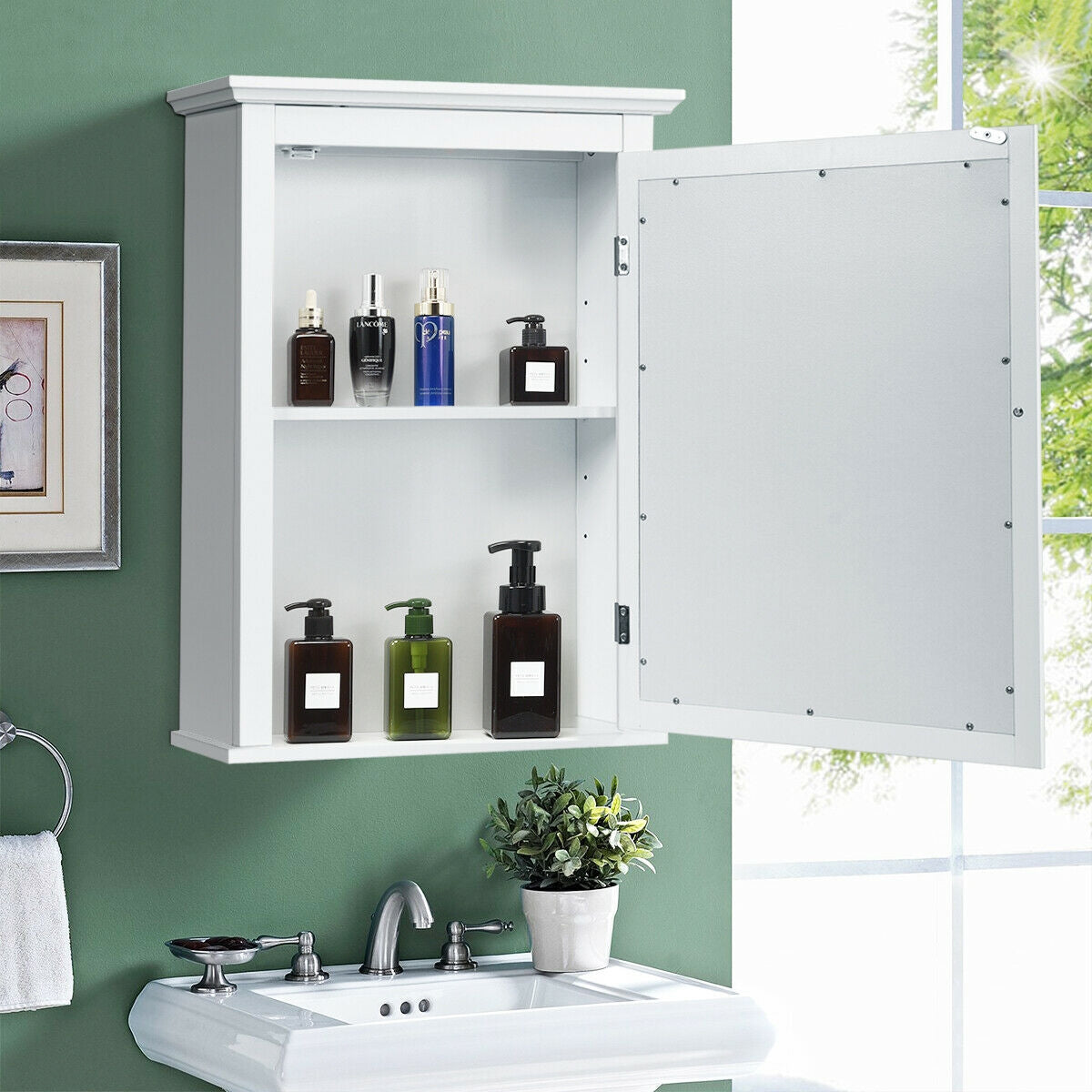 Bathroom Mirror Cabinet Wall Mounted Adjustable Shelf Medicine Storage-White 