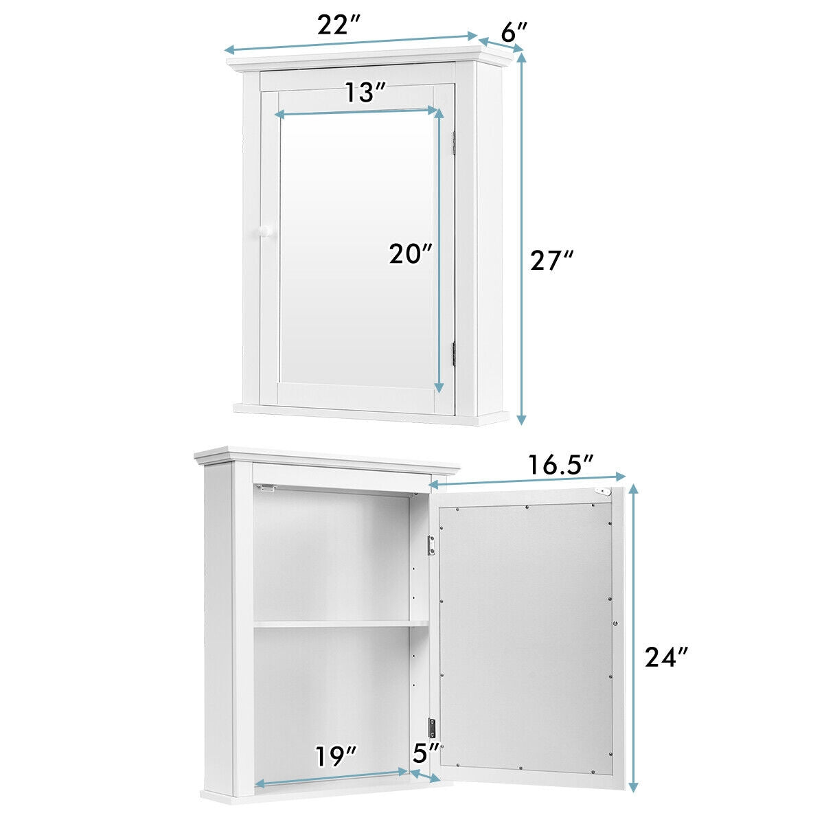 Bathroom Mirror Cabinet Wall Mounted Adjustable Shelf Medicine Storage-White 