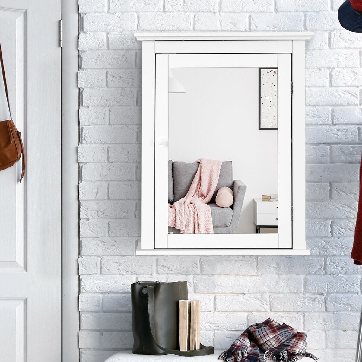 Bathroom Mirror Cabinet Wall Mounted Adjustable Shelf Medicine Storage-White