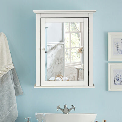Bathroom Mirror Cabinet Wall Mounted Adjustable Shelf Medicine Storage-White 