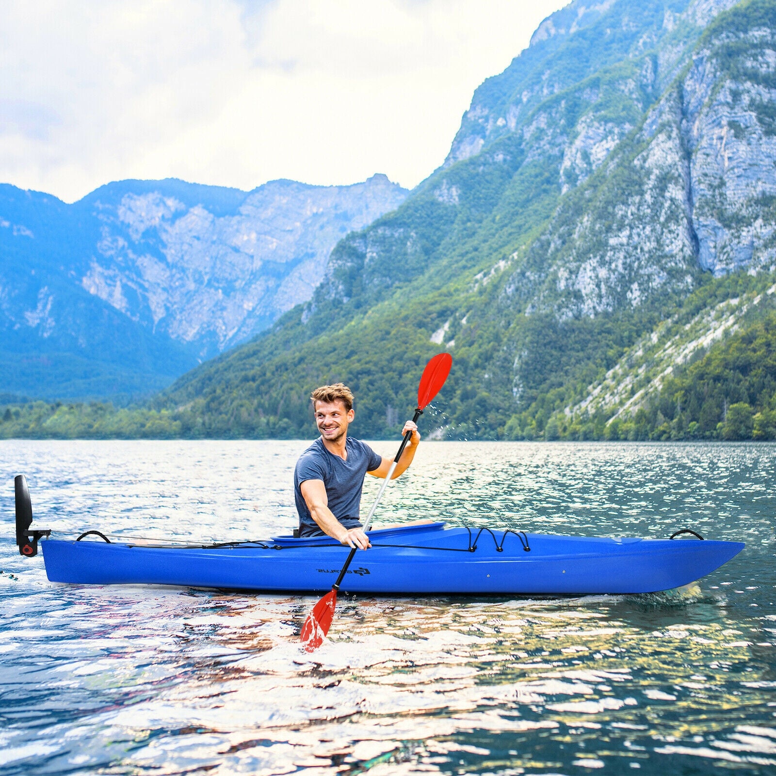 Single Sit-in Kayak Fishing Kayak Boat With Paddle and Detachable Rudder-Blue 