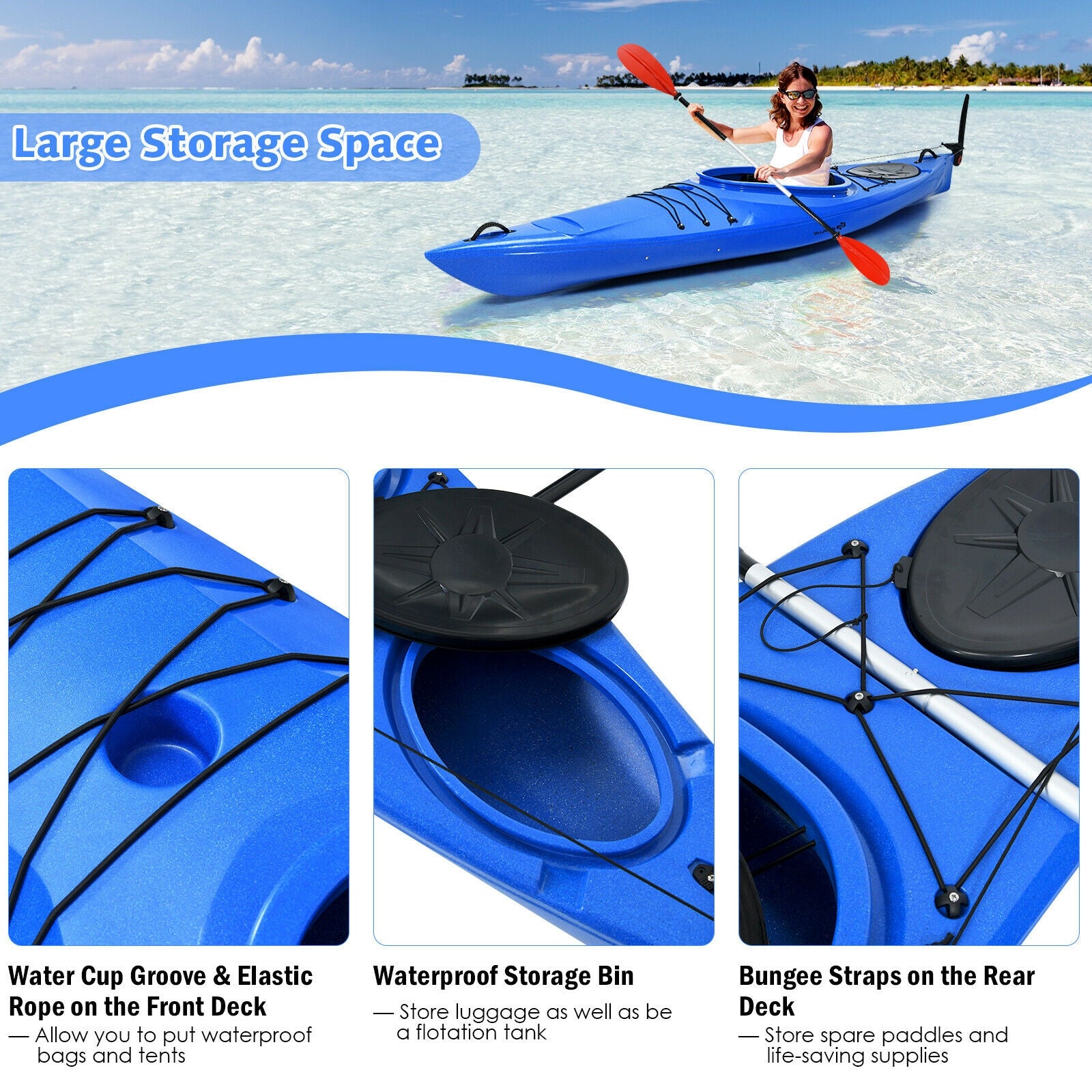 Single Sit-in Kayak Fishing Kayak Boat With Paddle and Detachable Rudder-Blue