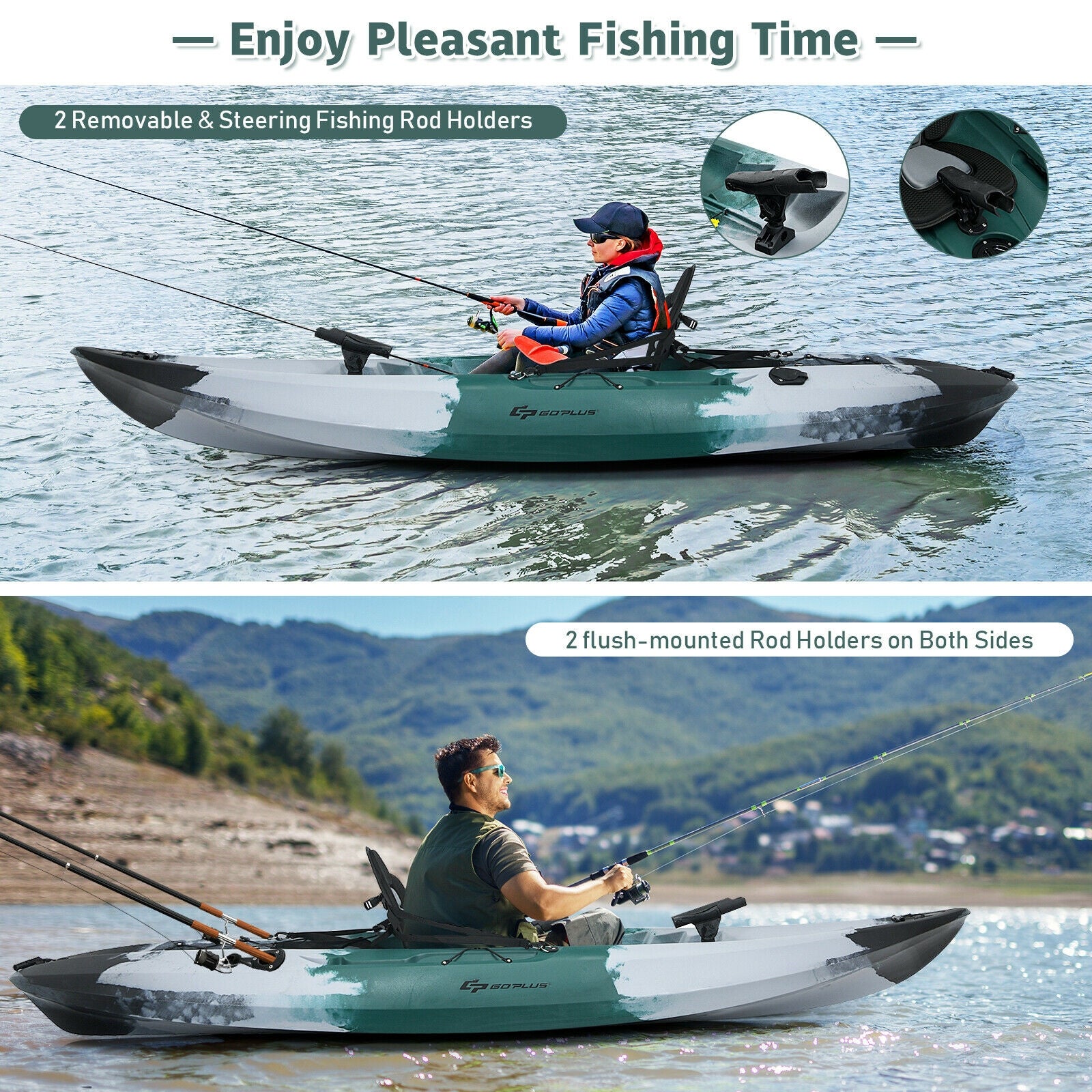 Sit-on-Top Fishing Kayak Boat With Fishing Rod Holders and Paddle-Gray 