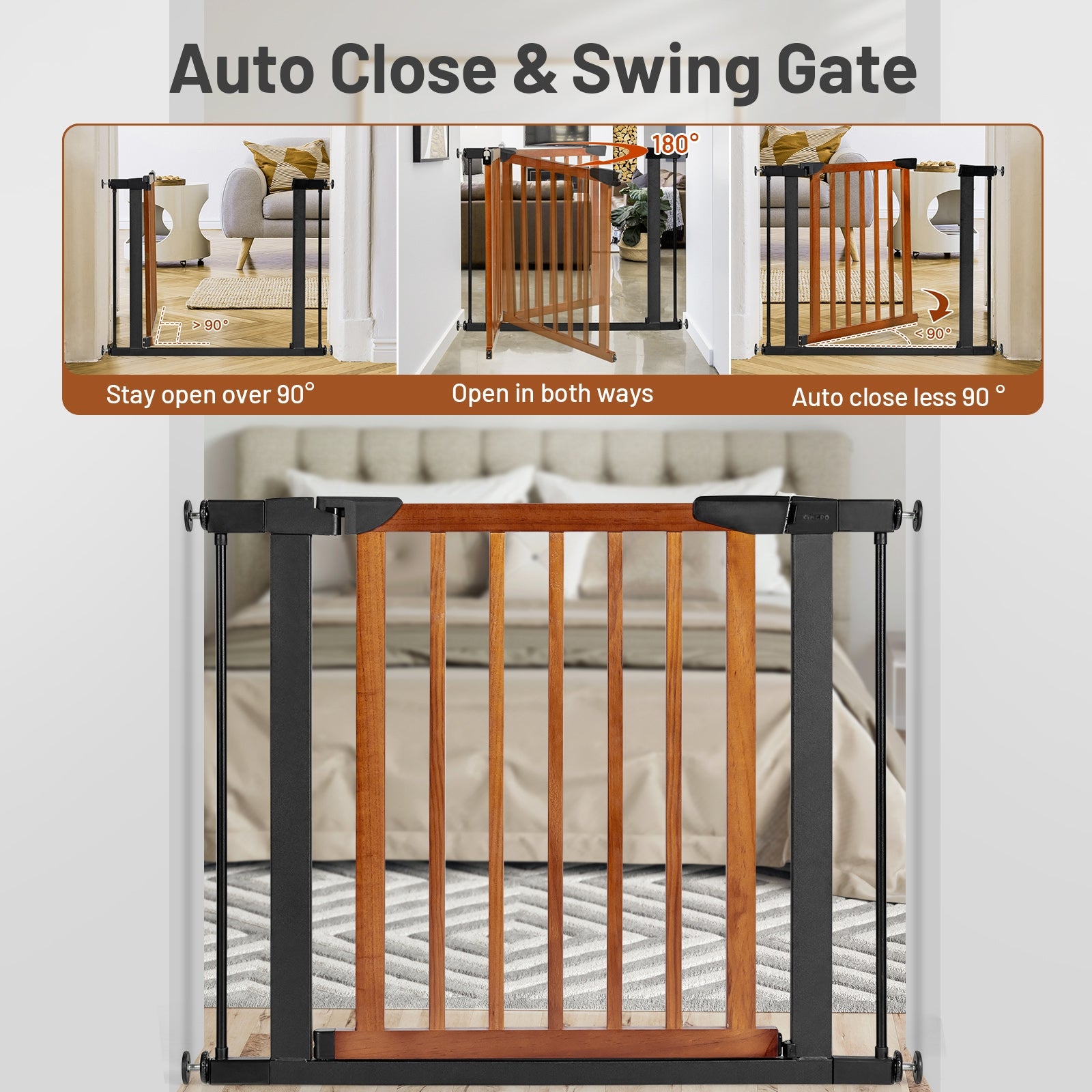 Extendable Safety Gate for Baby and Pet-Brown