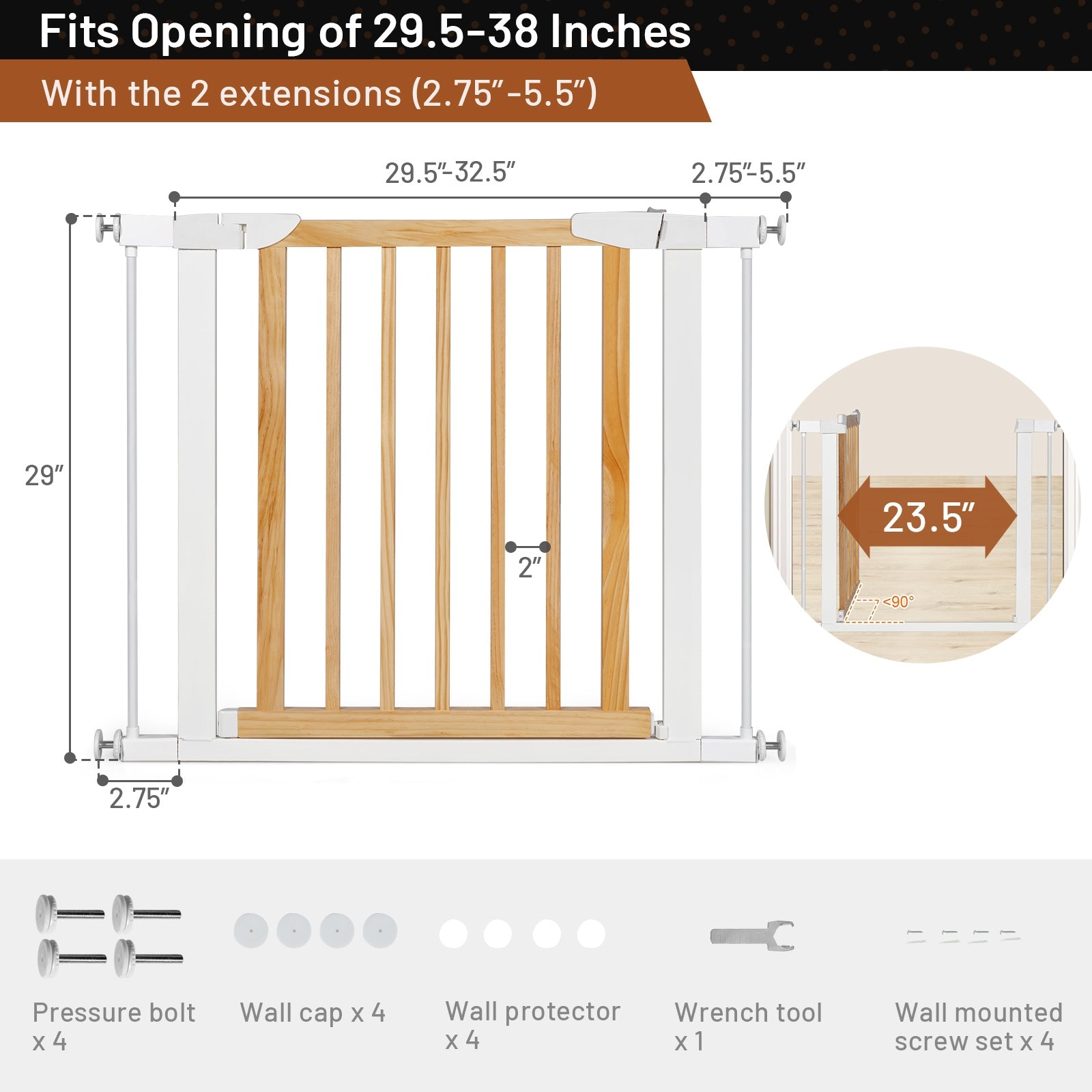 Extendable Safety Gate for Baby and Pet-Natural