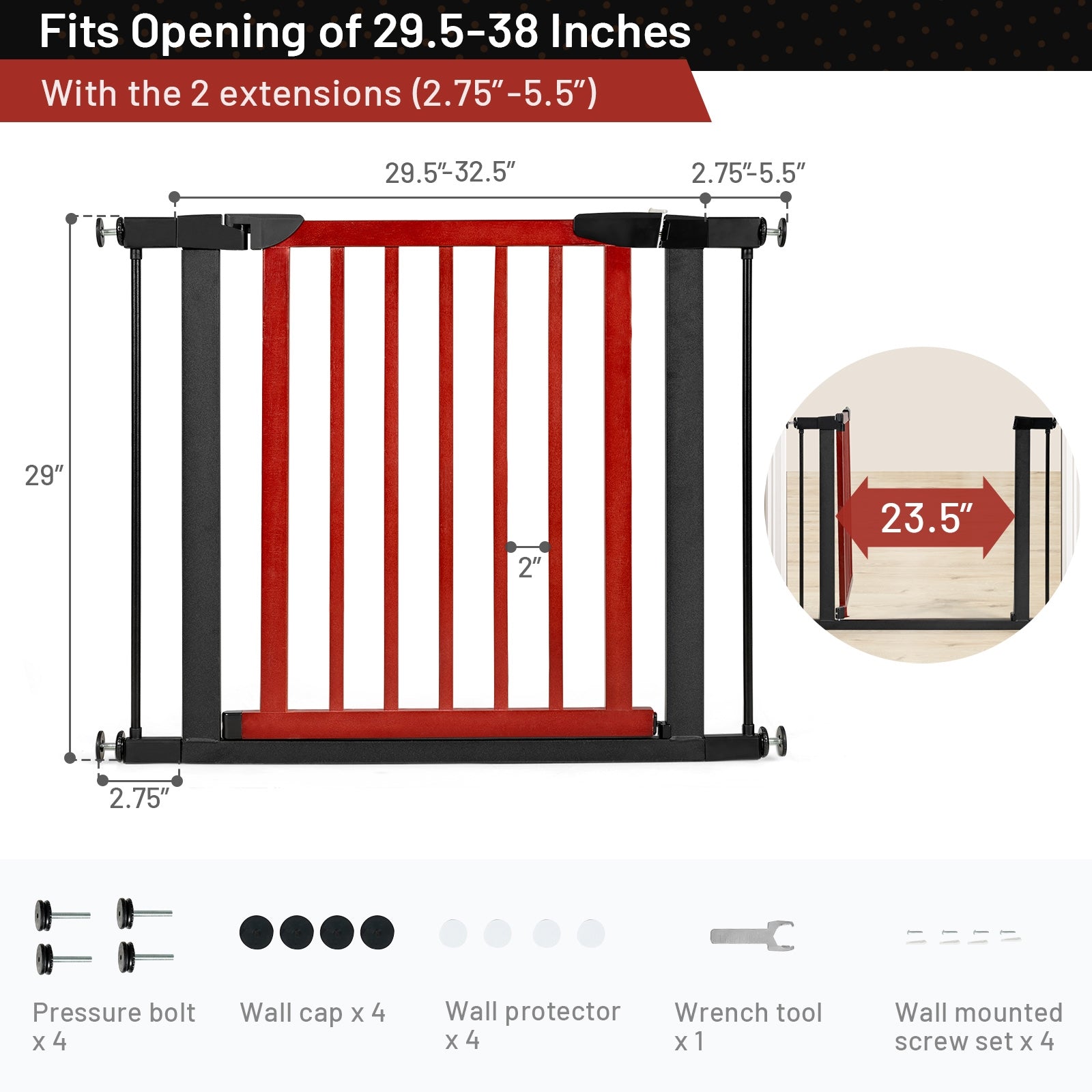 Extendable Safety Gate for Baby and Pet-Red