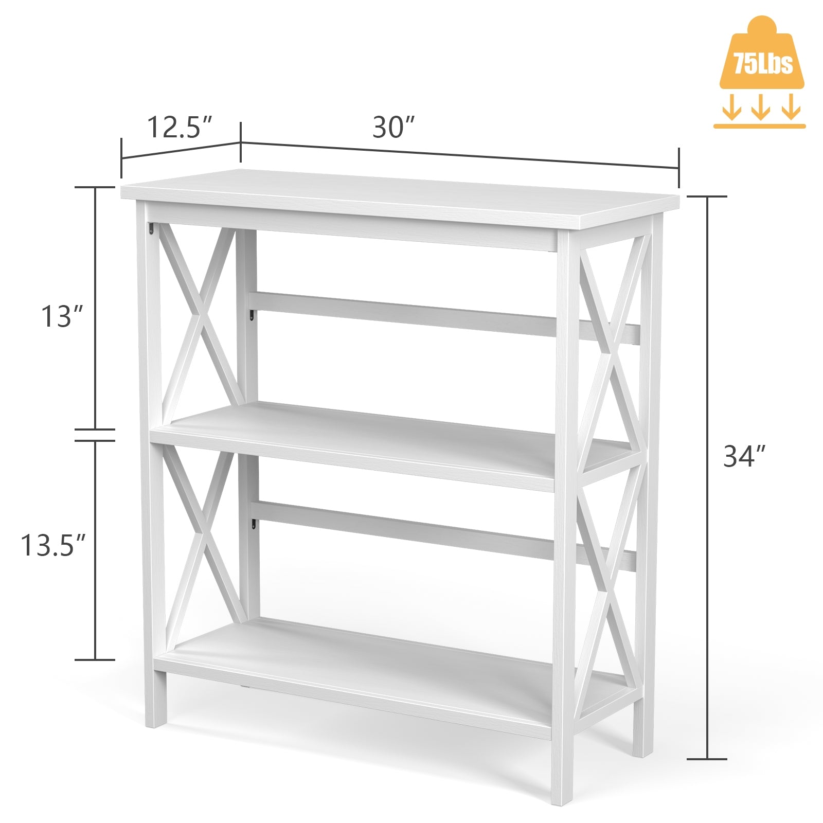 3-Tier Multi-Functional Storage Shelf Units Wooden Open Bookcase and Bookshelf-White