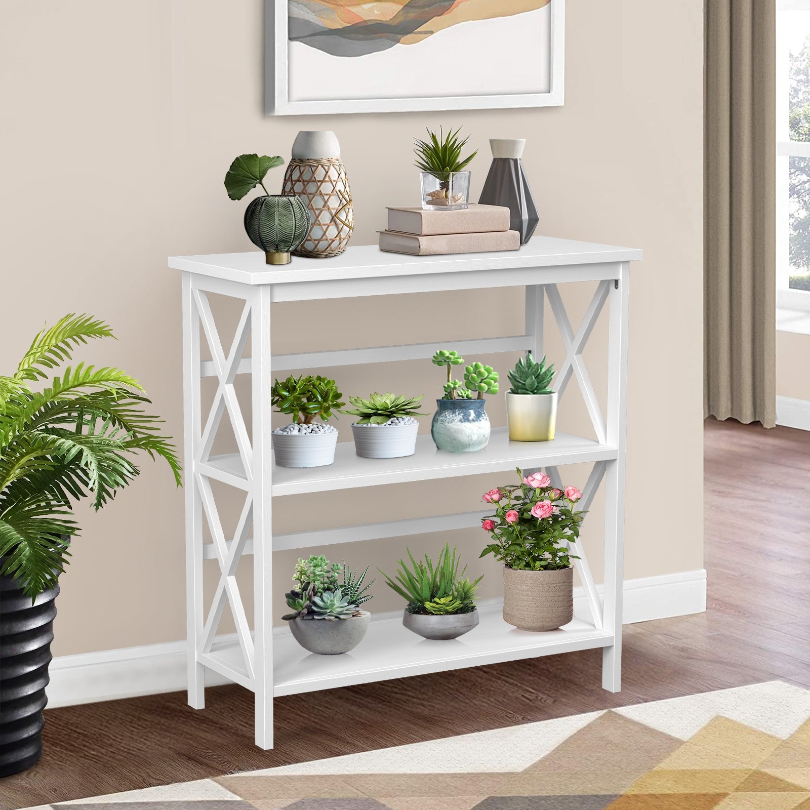 3-Tier Multi-Functional Storage Shelf Units Wooden Open Bookcase and Bookshelf-White