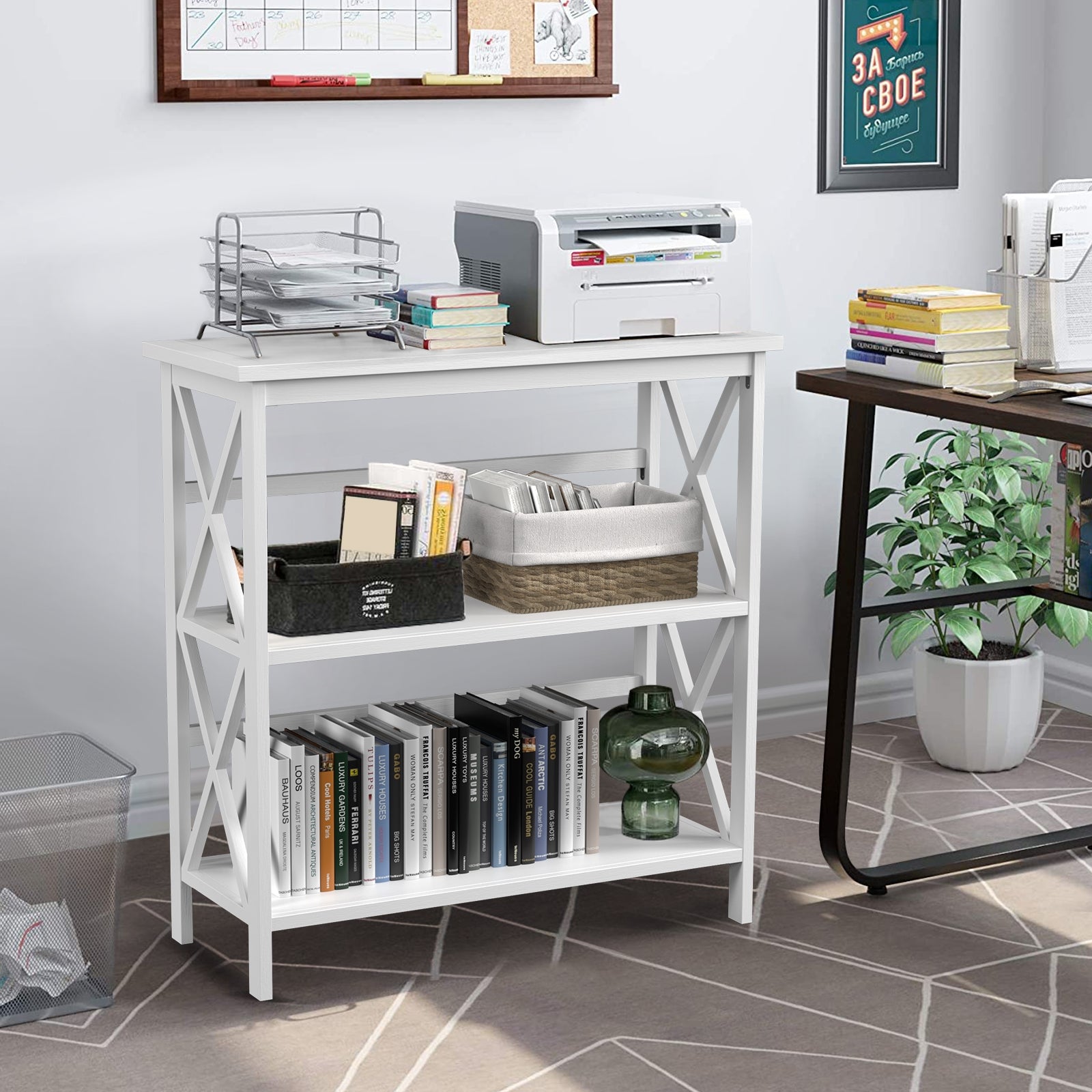 3-Tier Multi-Functional Storage Shelf Units Wooden Open Bookcase and Bookshelf-White