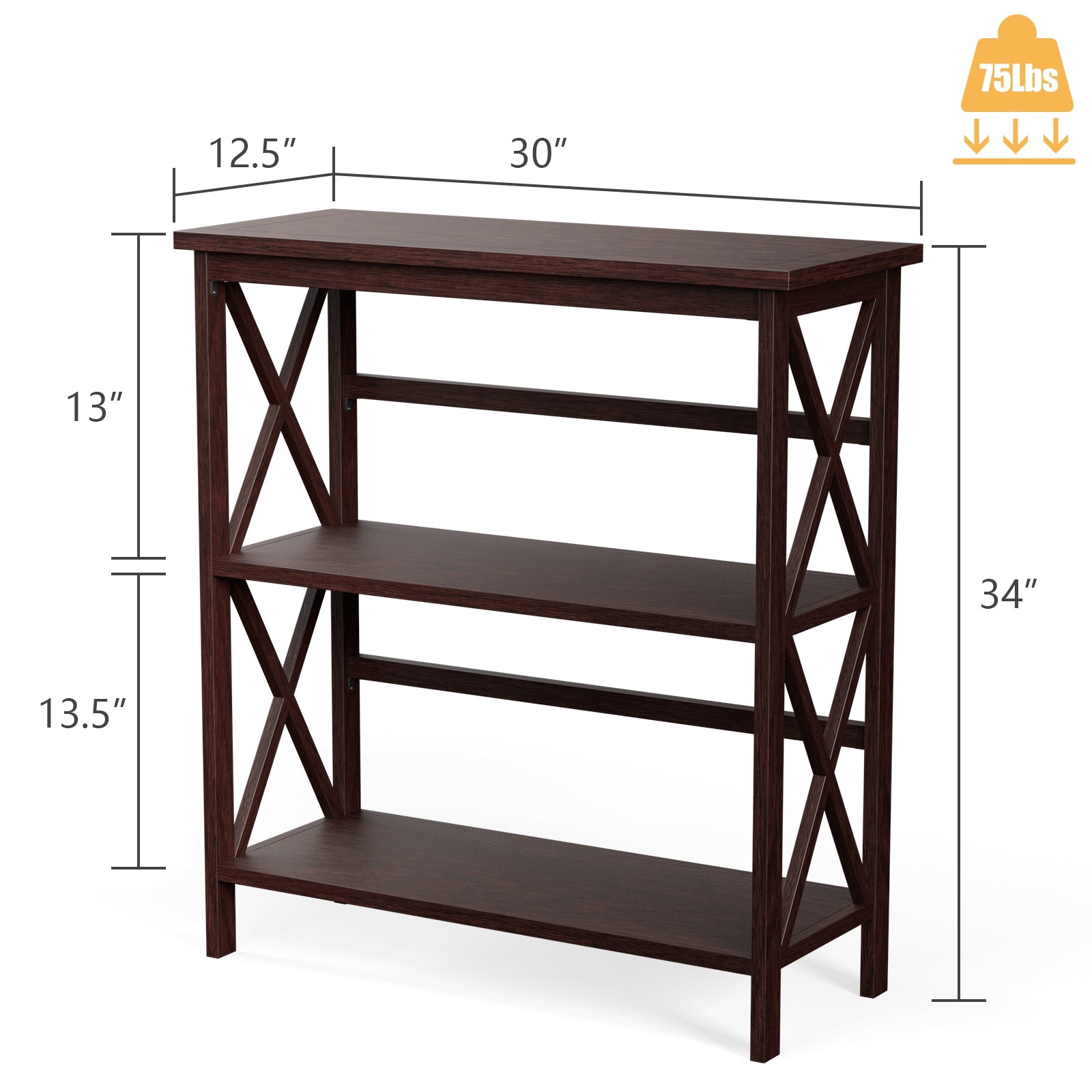 3-Tier Multi-Functional Storage Shelf Units Wooden Open Bookcase and Bookshelf-Dark Brown