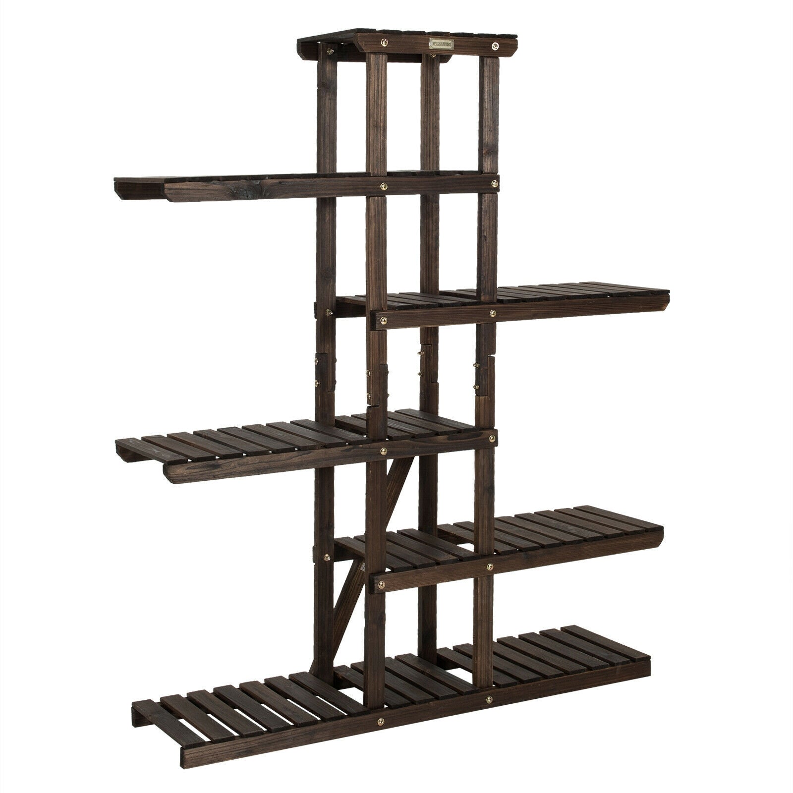 6 Tier Wood Plant Stand with Vertical Shelf Flower Display Rack Holder-Brown