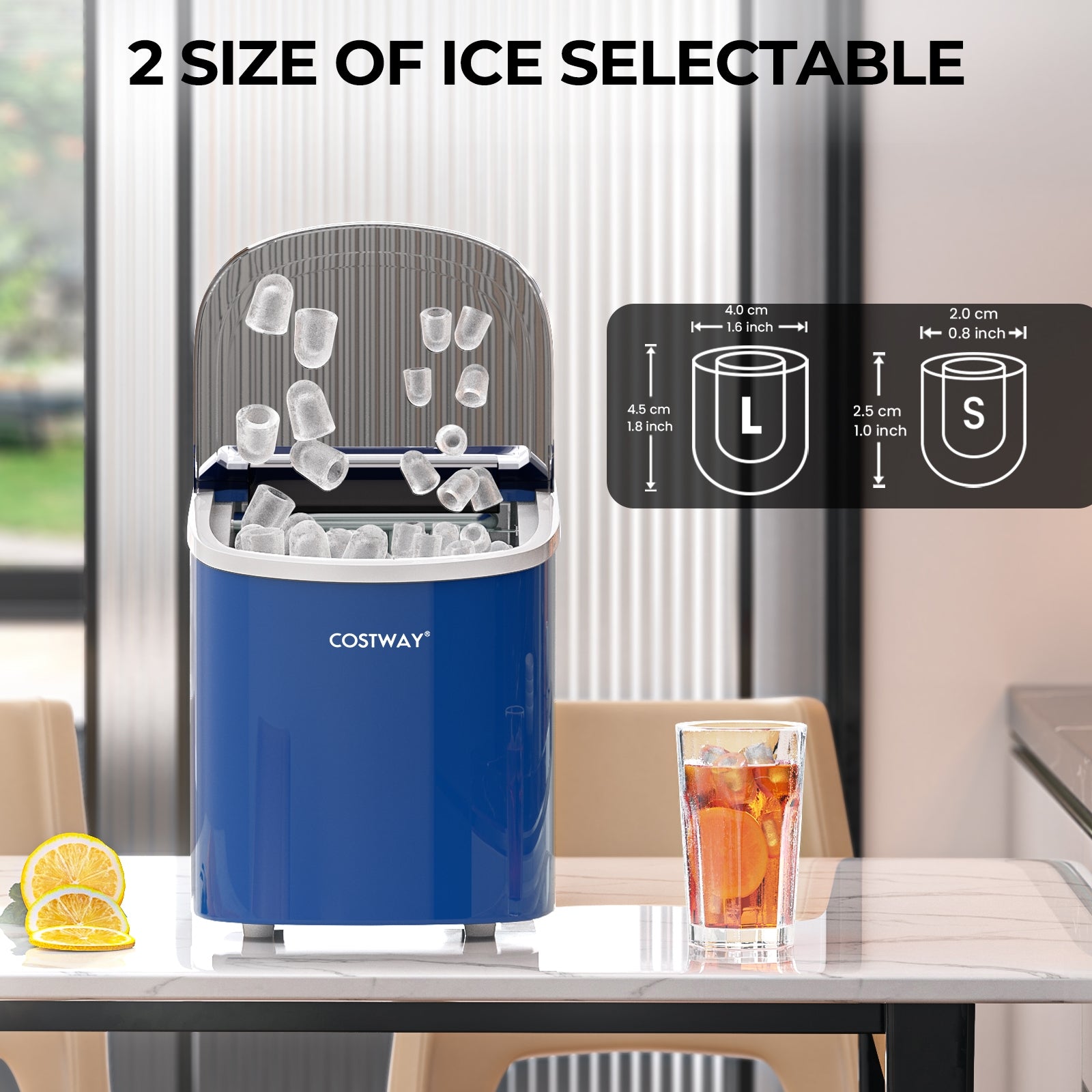 2.2 L Portable Ice Cube Maker with Bullet Shaped Ice Cube-Navy