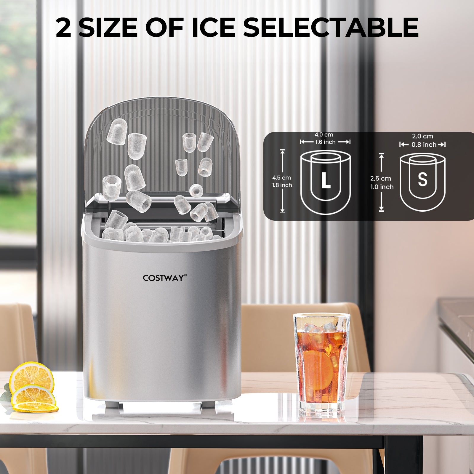 Countertop Automatic Ice Maker Machine  27Lbs/24 Hrs with Scoop and Basket-Silver 