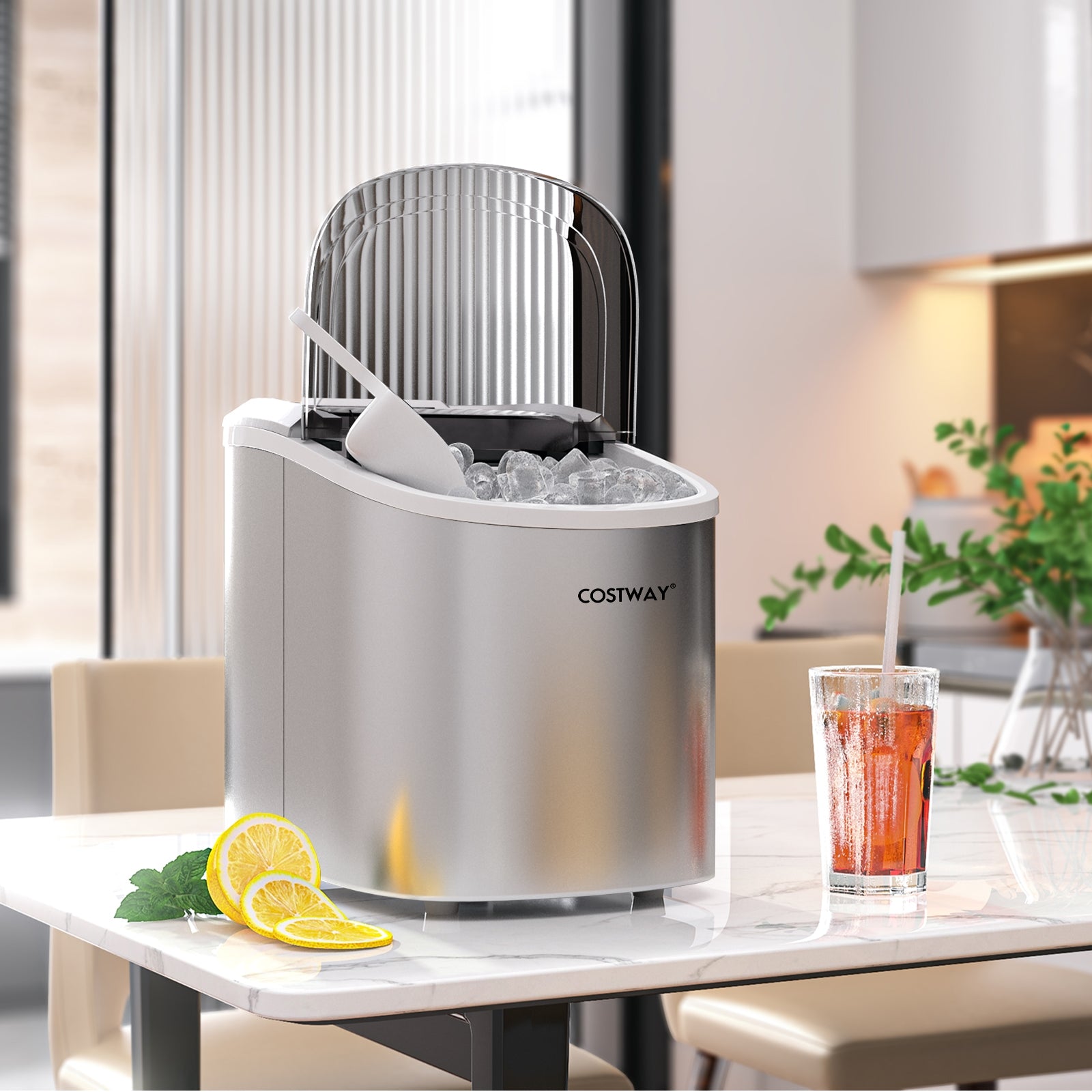 Countertop Automatic Ice Maker Machine  27Lbs/24 Hrs with Scoop and Basket-Silver 