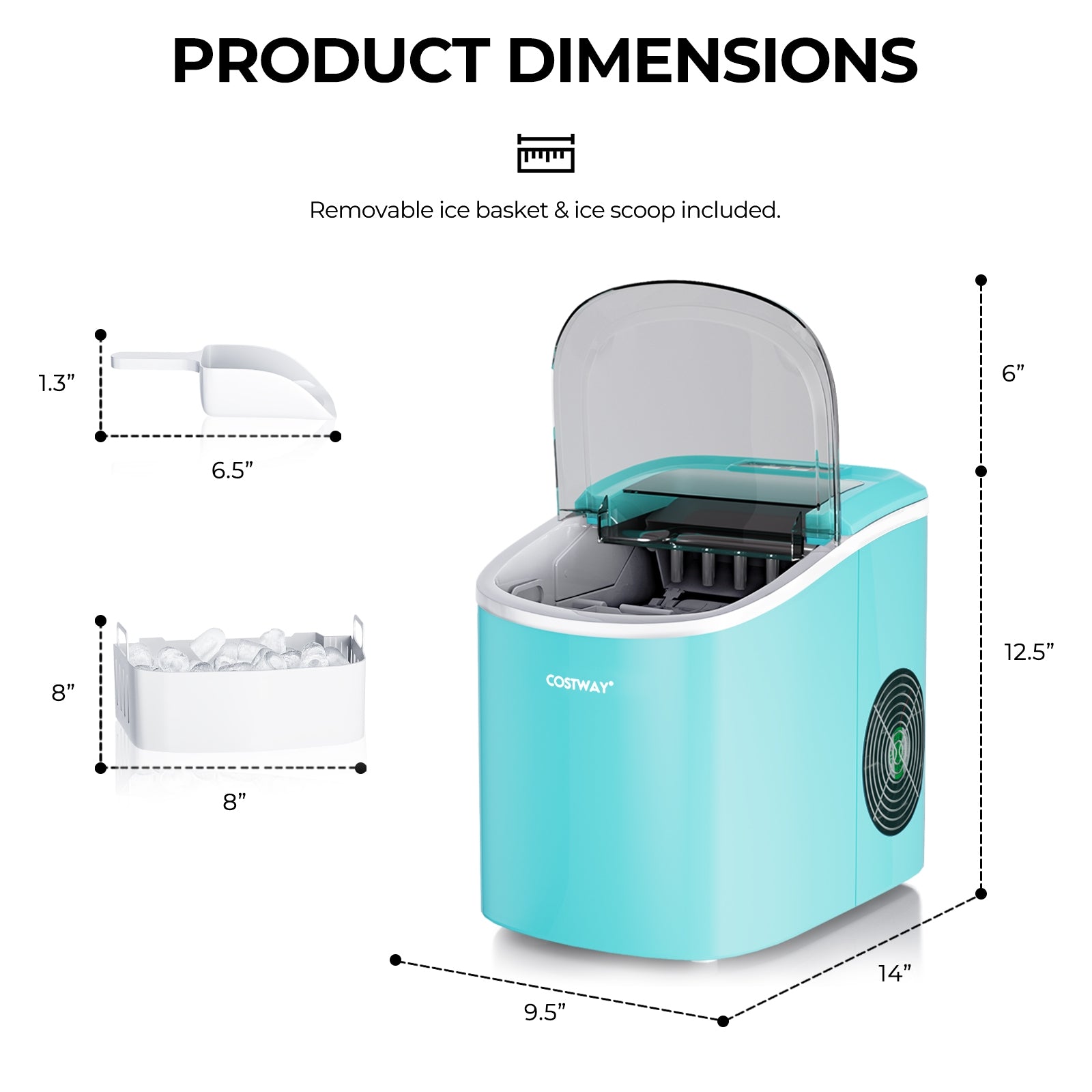 2.2 L Portable Ice Cube Maker with Bullet Shaped Ice Cube-Blue