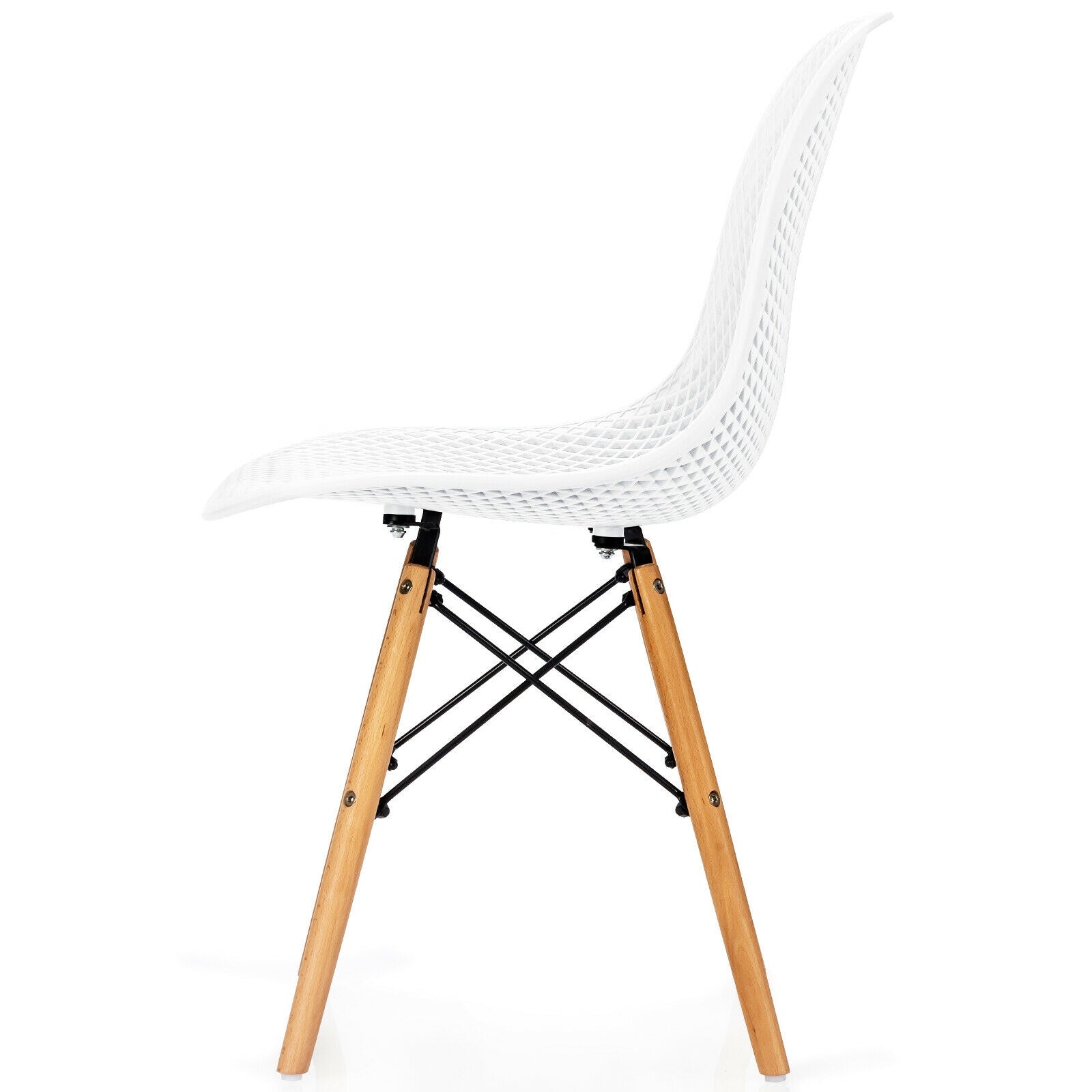 4 Pieces Modern Plastic Hollow Chair Set with Wood Leg-White